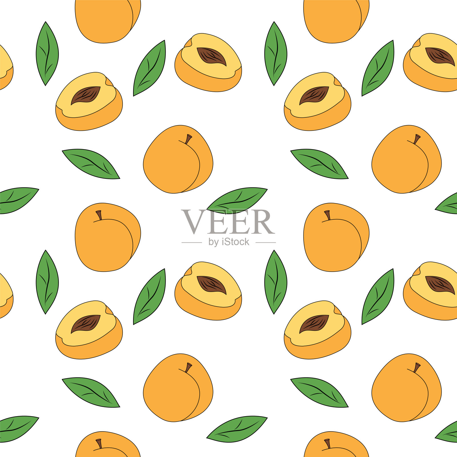 桃子和叶子的无缝图案。浮动向量插图的t恤印刷,海报和其他用途。插画图片素材