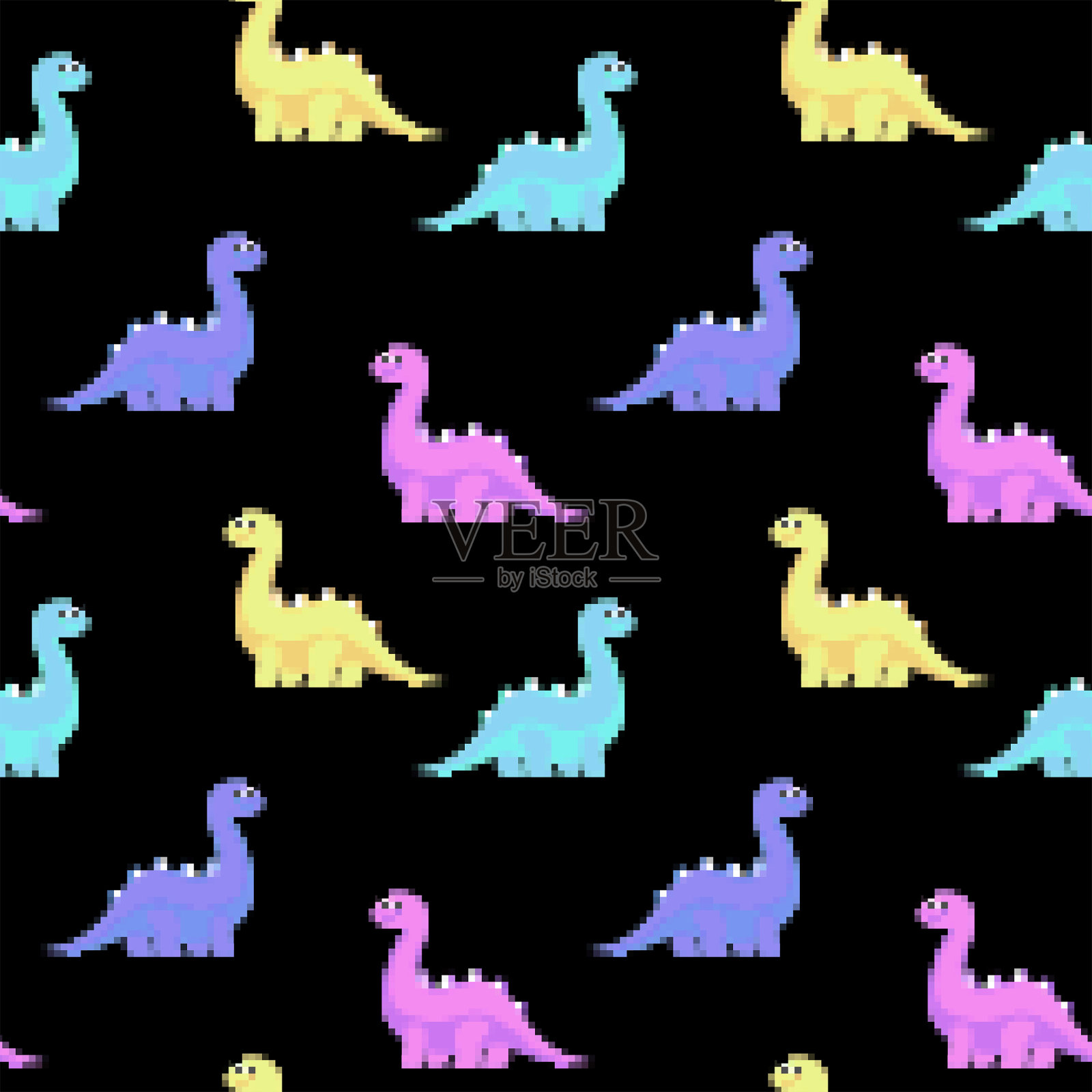 恐龙像素艺术可爱的无缝图案插画图片素材