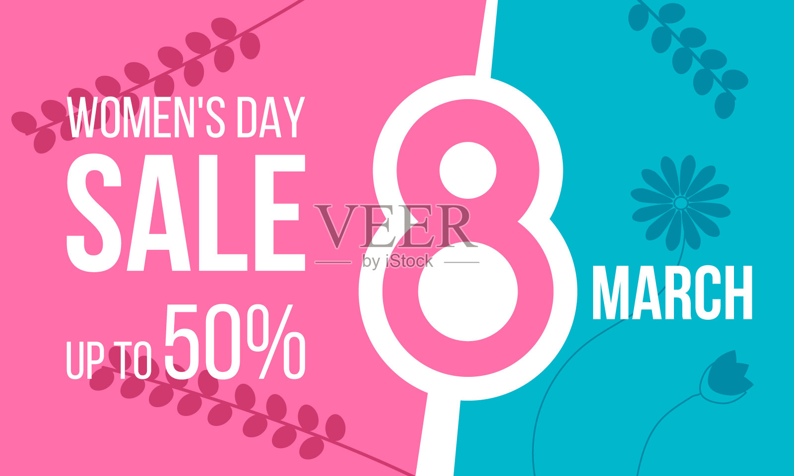 3月8日妇女节促销高达50%,网页横幅或社交媒体张贴模板设计模板素材