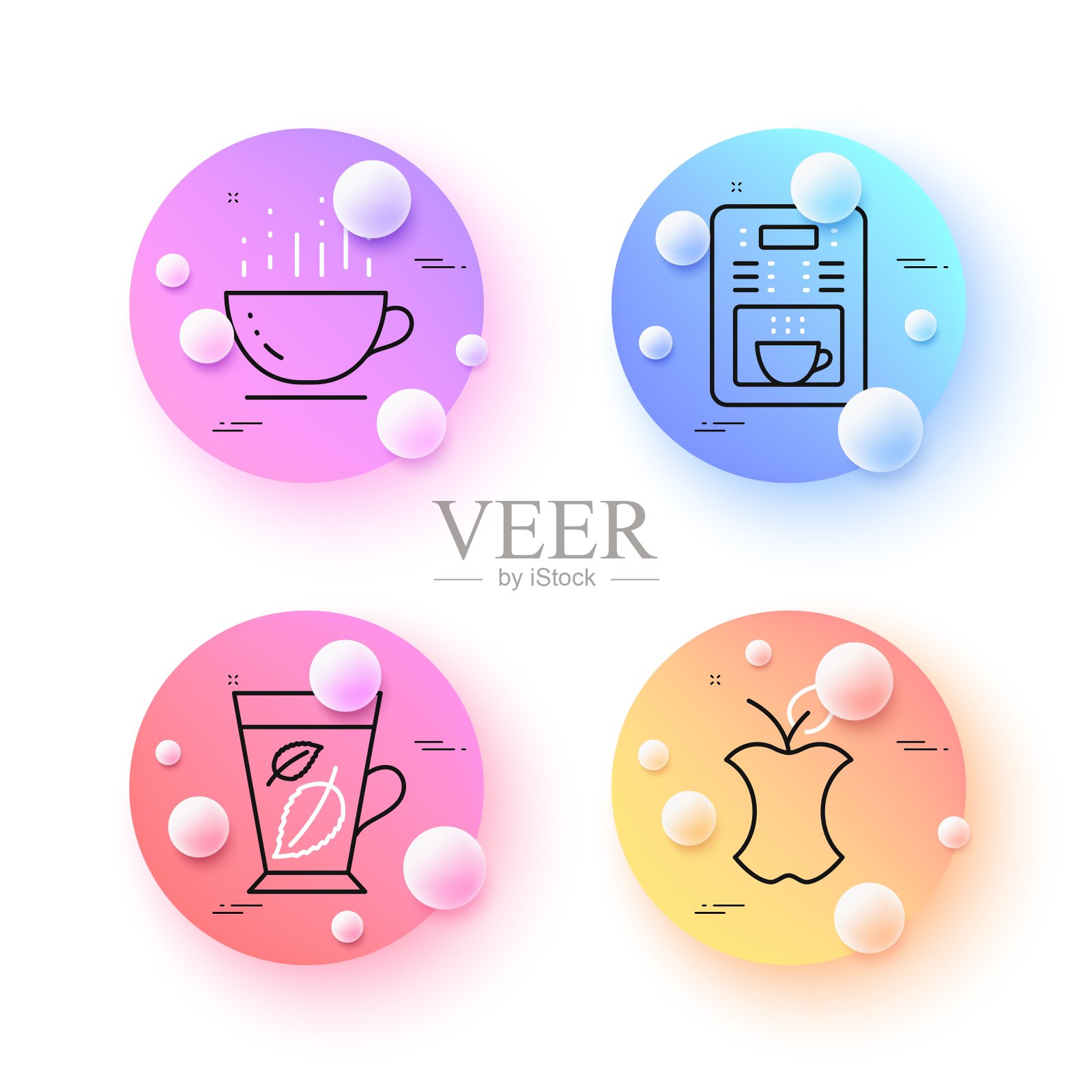 有机废物,咖啡杯和咖啡机最小线图标。对于web应用,打印。向量图标素材