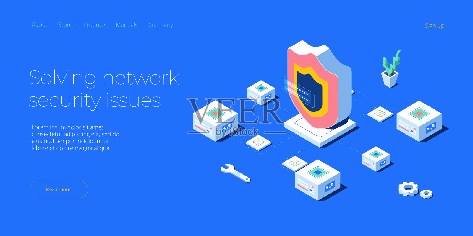 网络数据安全等距矢量图。在线服务器保护系统概念与数据中心或区块链。透过互联网进行安全的银行交易及密码验证。设计模板素材