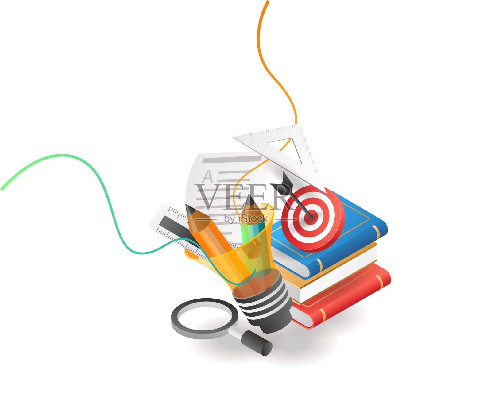 平面等距插图概念。创造性的书籍和返校工具插画图片素材