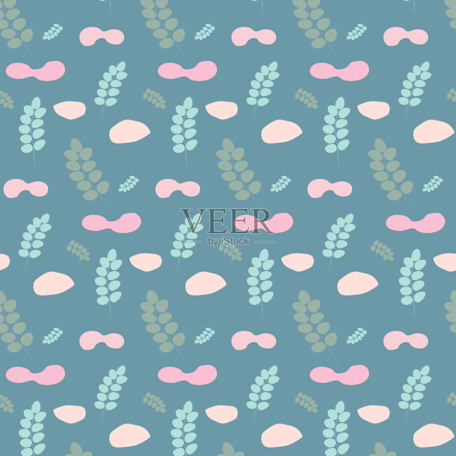 向量无缝模式的树枝和云。插画图片素材