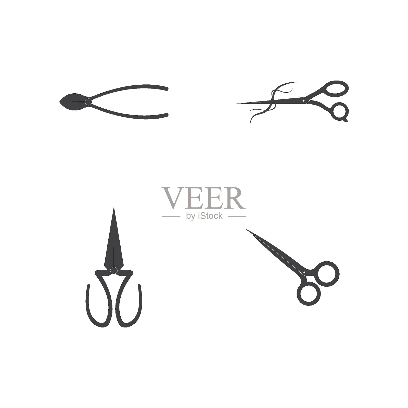 剪刀和毛刷图形图标。标志交叉剪刀和梳子孤立在白色背景上。图标素材