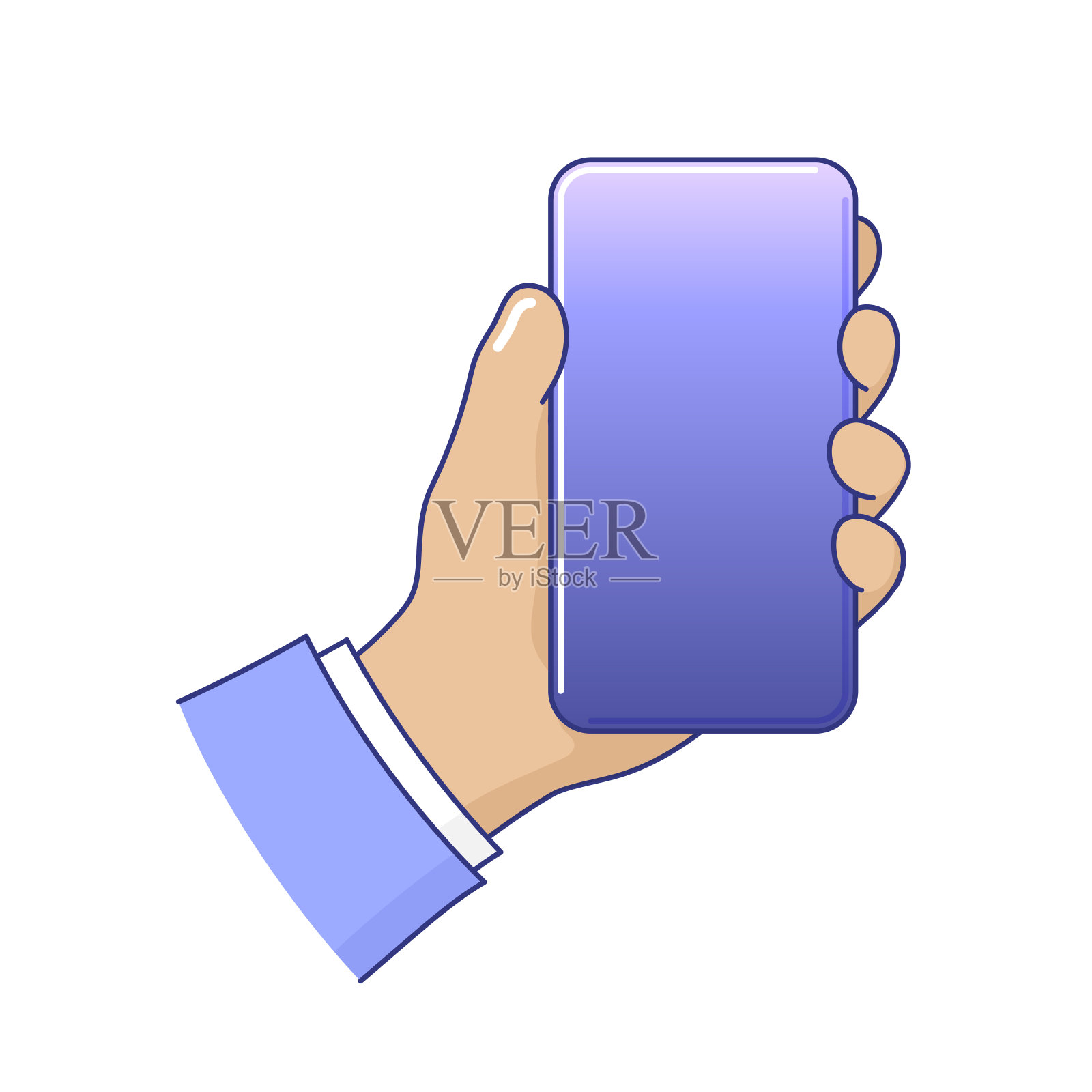 男性手持手机与黑屏手机插画图片素材