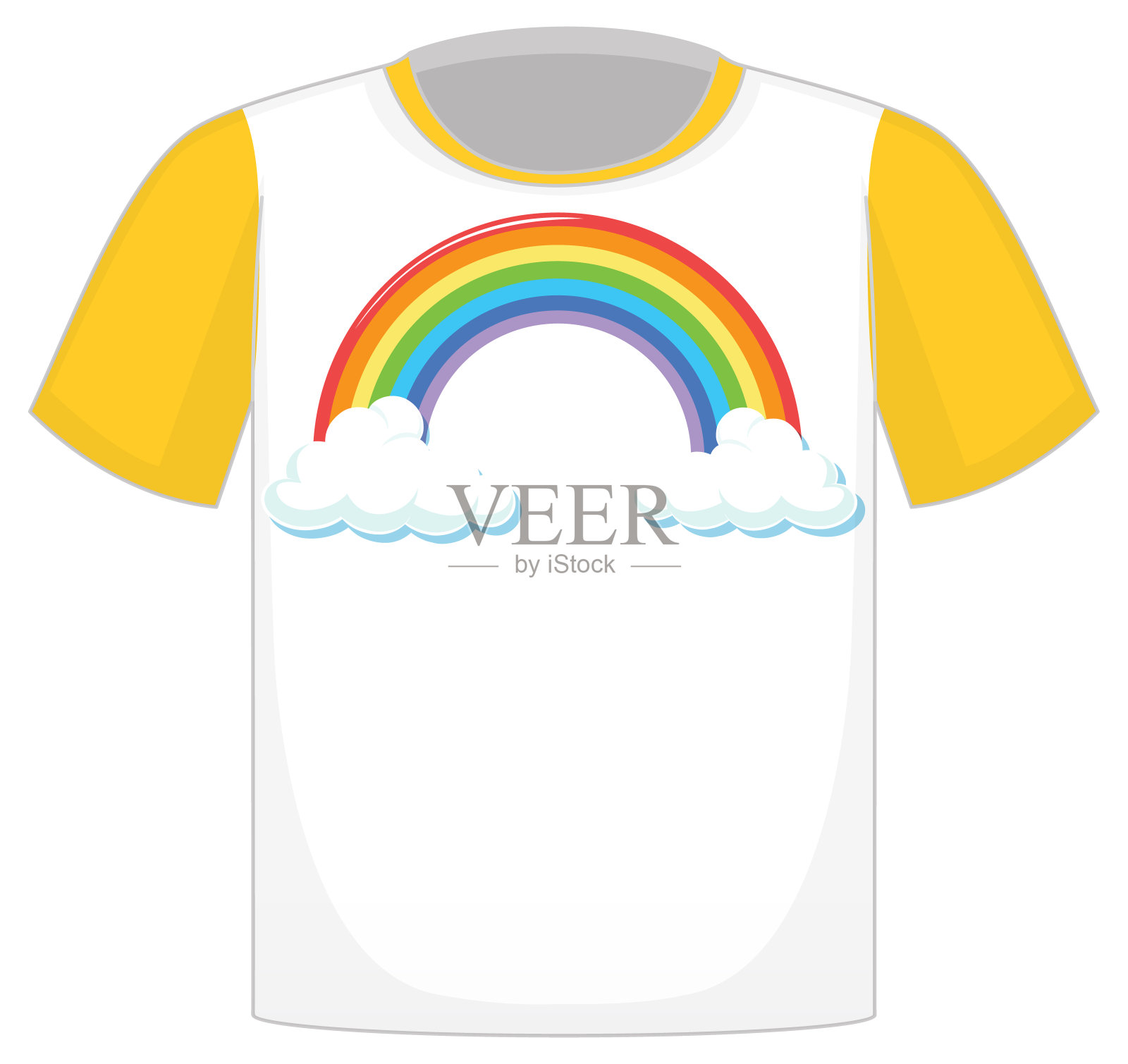 一件白底黄袖的白t恤插画图片素材