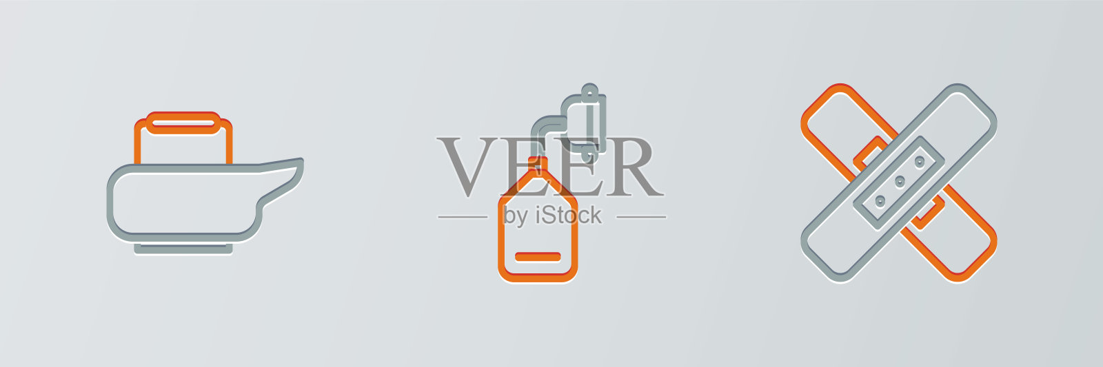 交叉绷带、便盆和医用氧气面罩图标。向量插画图片素材