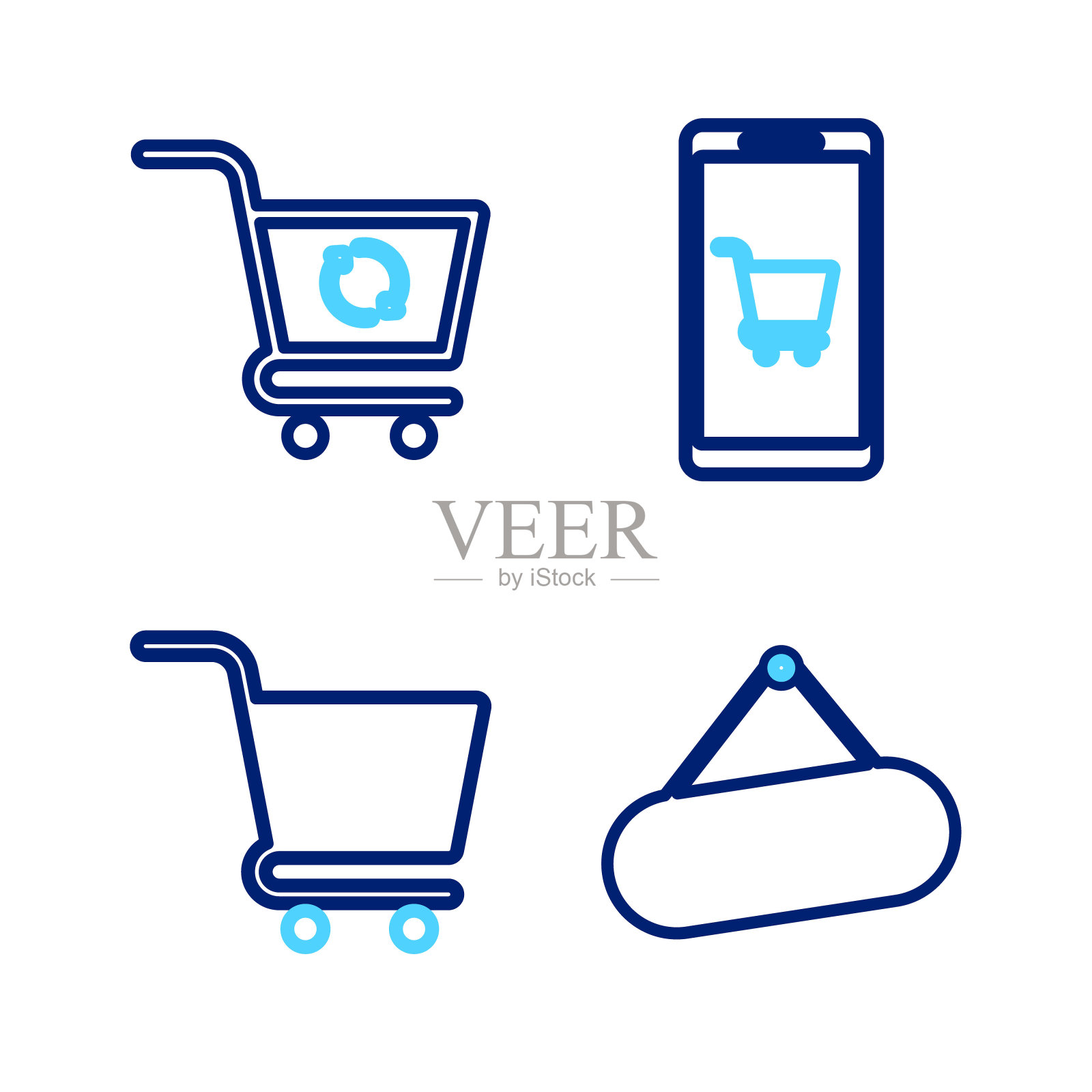 设置行招牌悬挂,购物车,移动和购物和刷新图标。向量图标素材