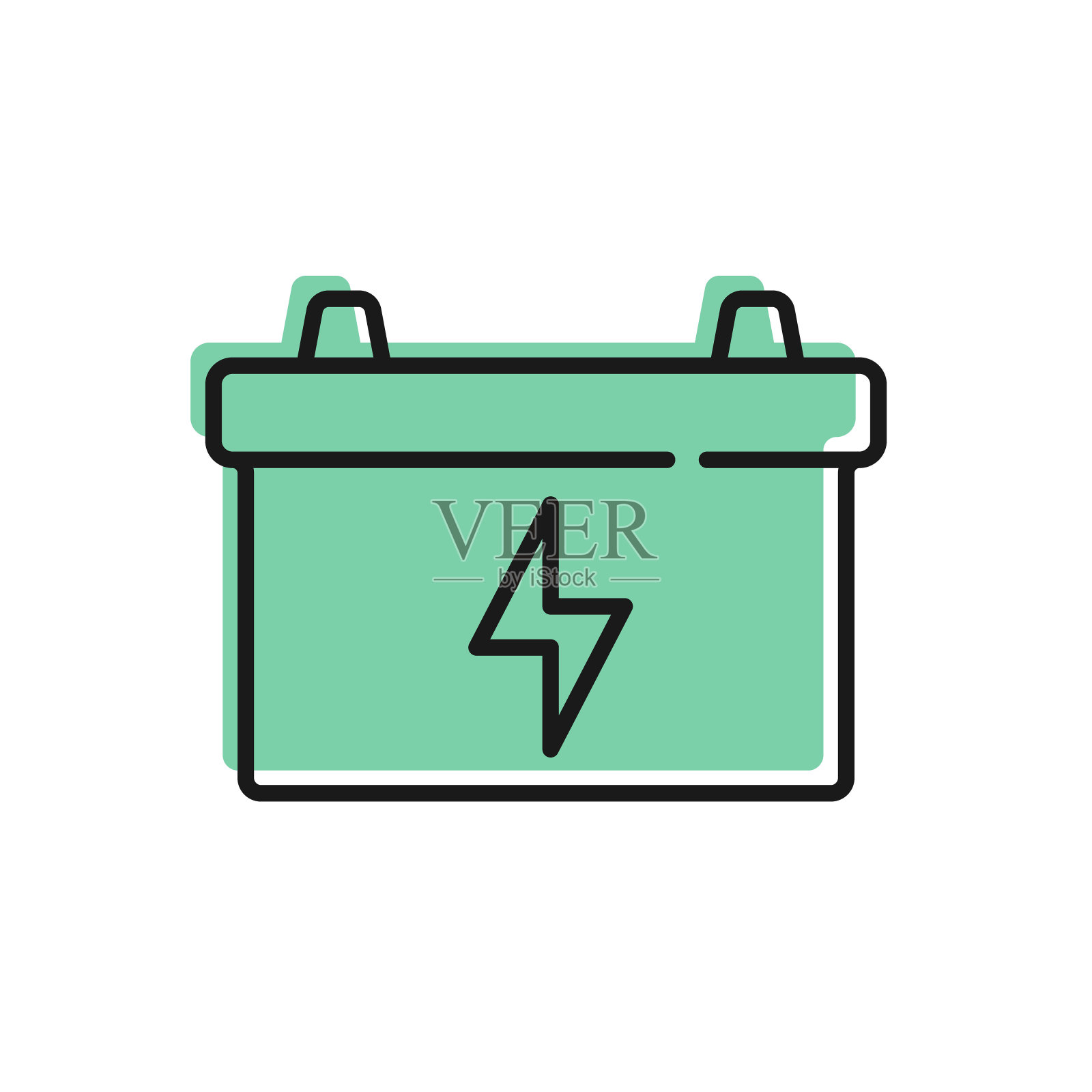 黑色线汽车电池图标孤立在白色背景。蓄能器蓄电池能量动力和蓄能器蓄电池电能。向量插画图片素材