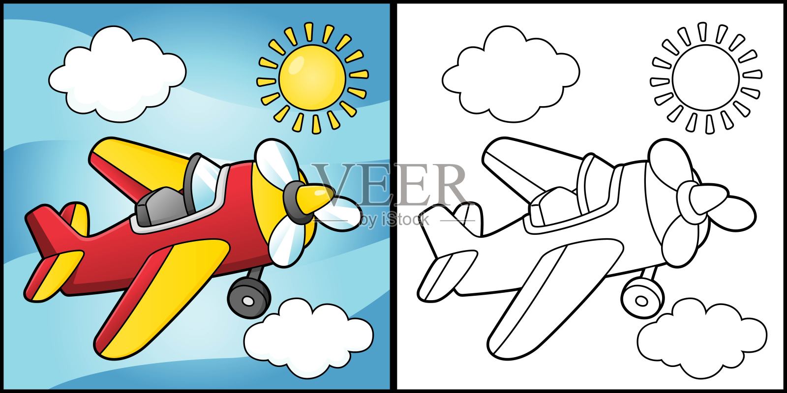 螺旋桨飞机着色页车辆插图插画图片素材