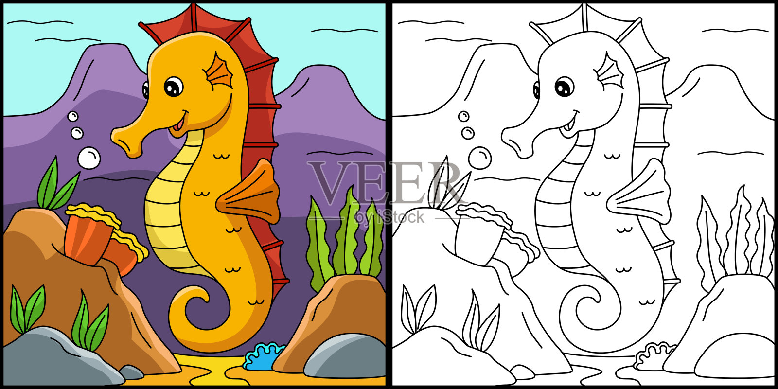 海马着色页彩色插图插画图片素材