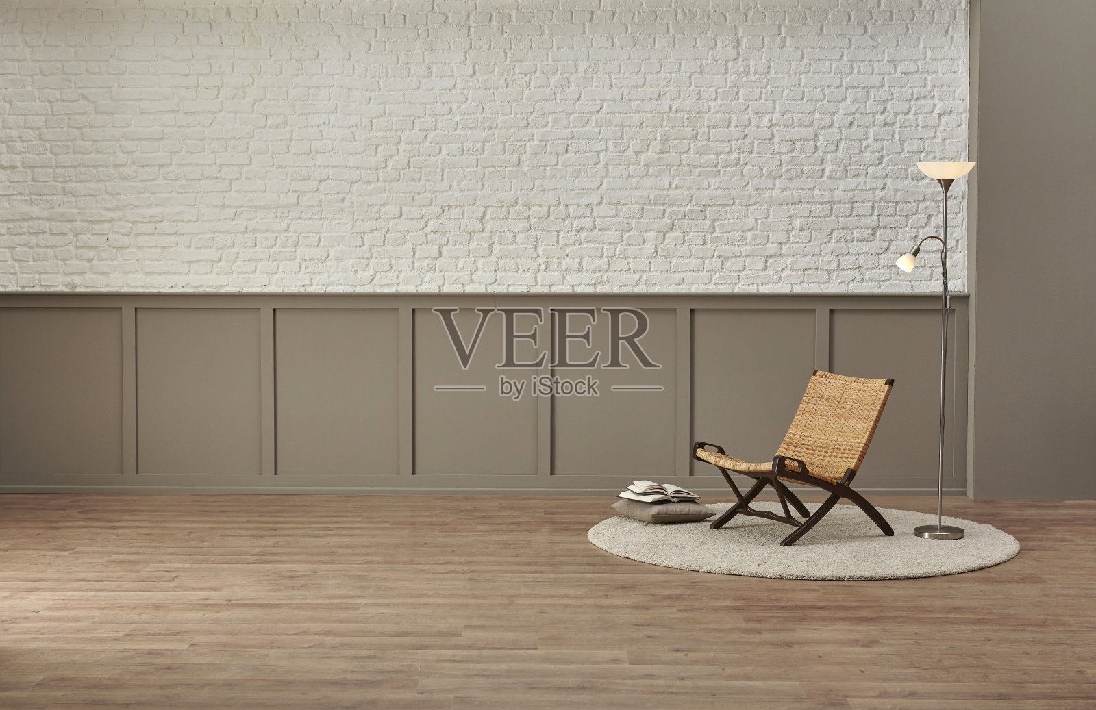 阅览室书架旧砖墙温馨的室内装饰照片摄影图片