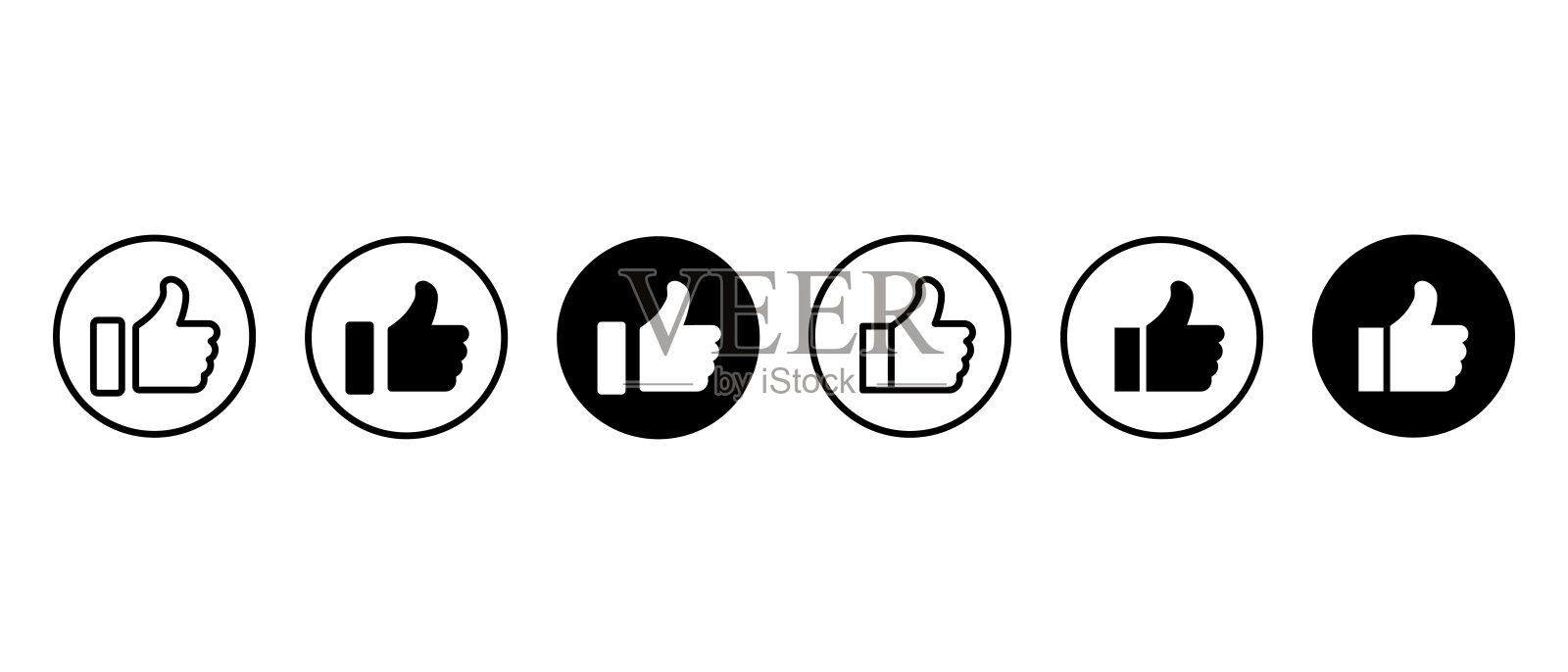 拇指向上,矢量图标设置。好吧,比如社交媒体的概念。竖起大拇指做圆圈的手势图标素材