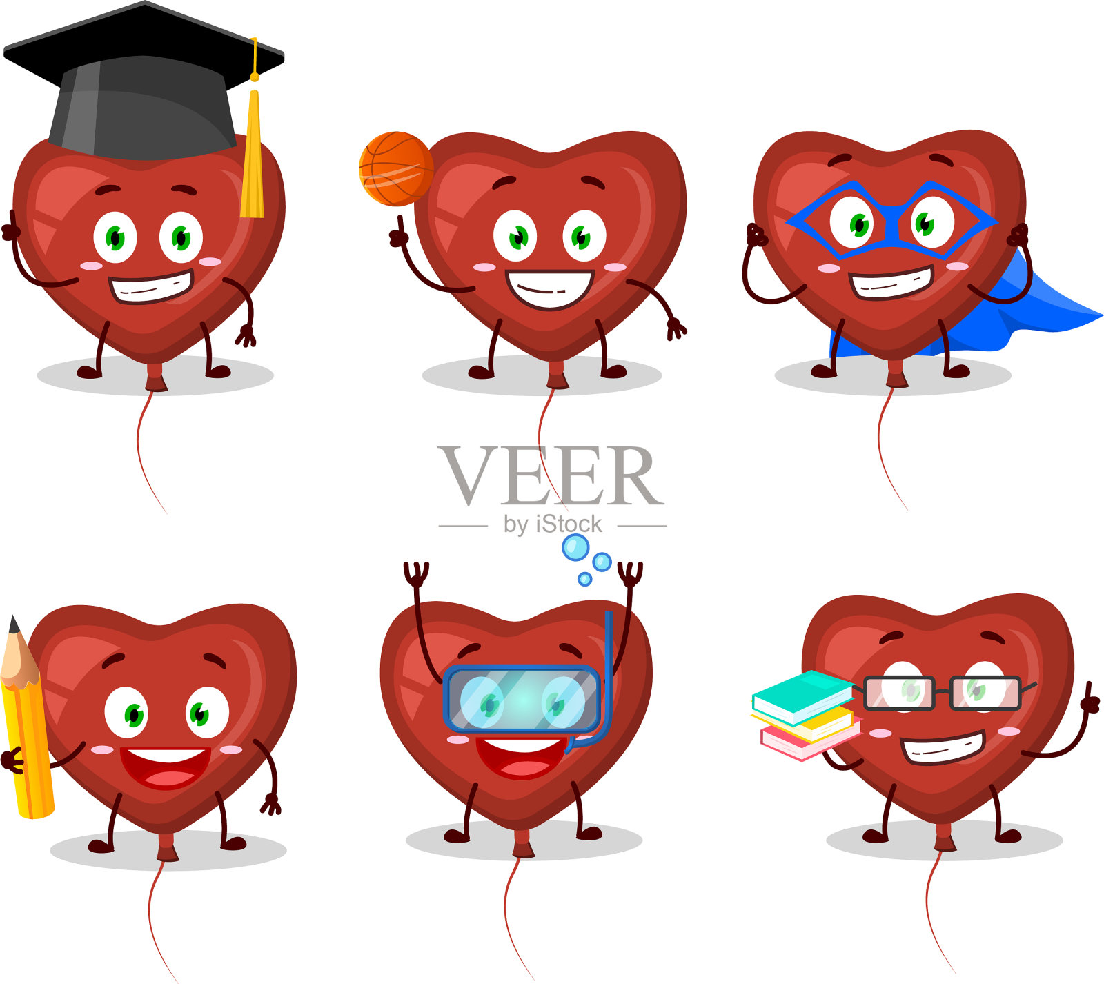 学校学生的红色爱气球卡通插画图片素材