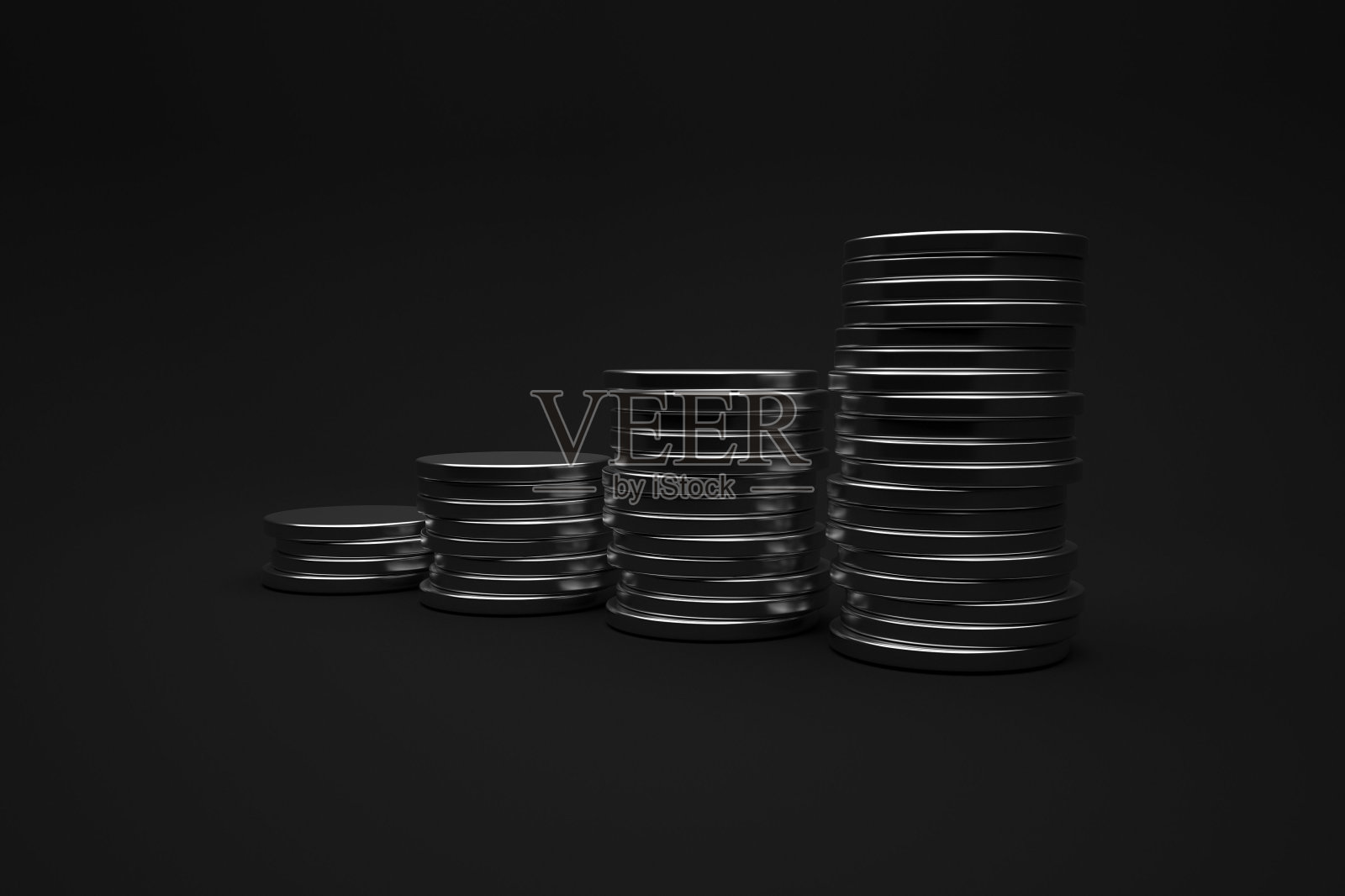 堆叠硬币与图形的利润在白色背景工作室拍摄3d渲染照片摄影图片