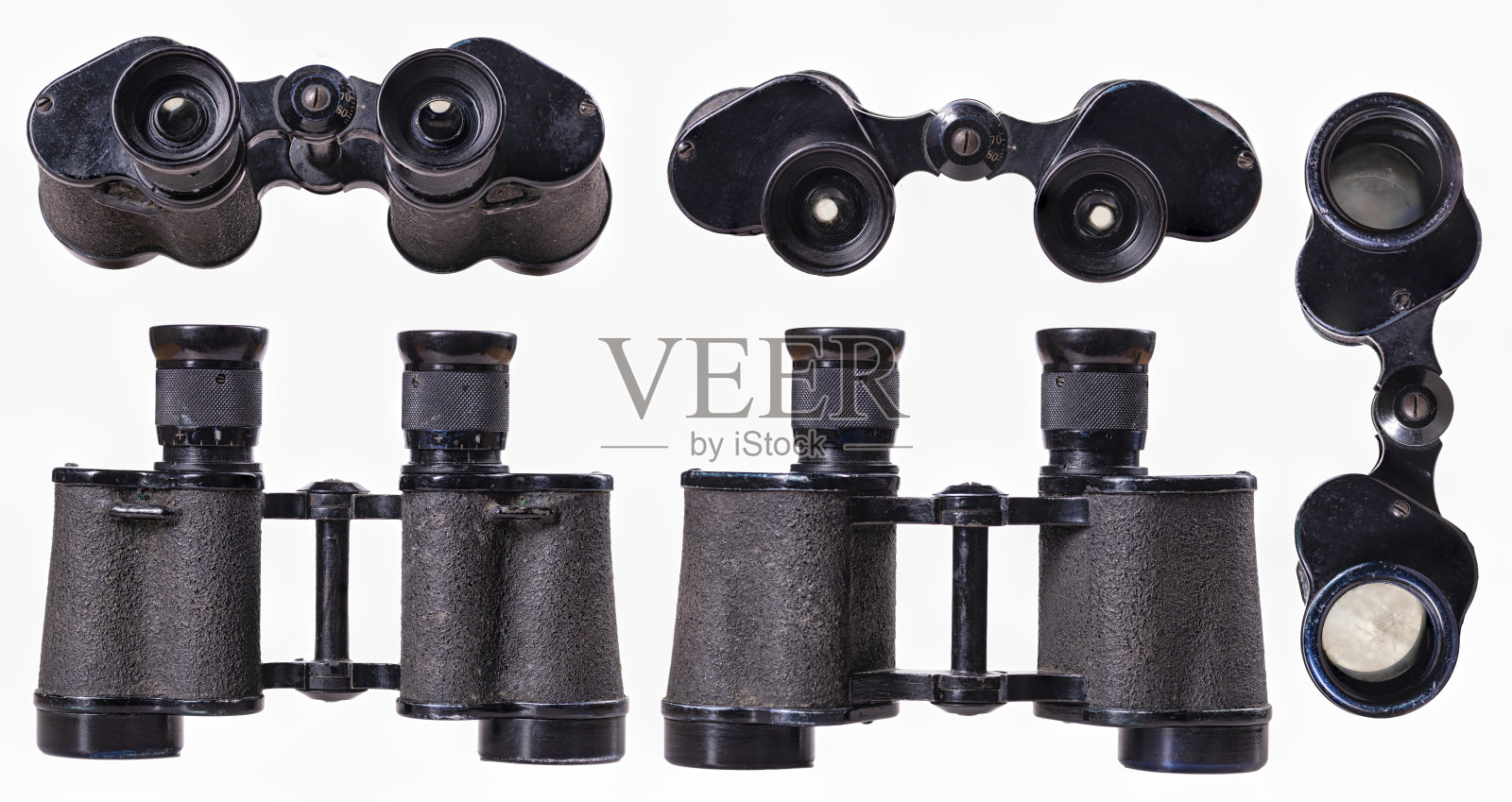 用来观察该地区的老式军用双筒望远镜。照片摄影图片