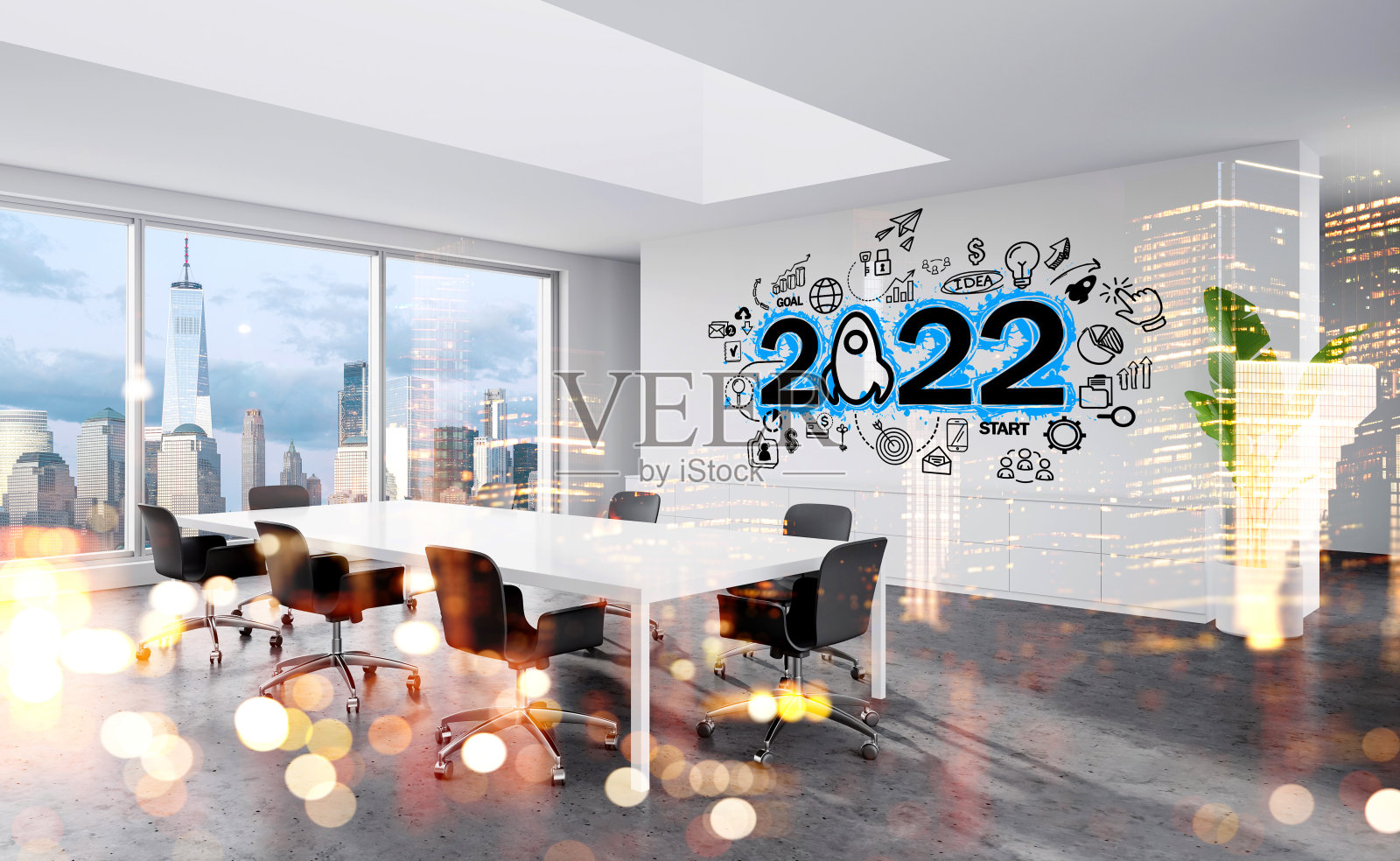 会议室内部配备家具和2022年的商业草图照片摄影图片