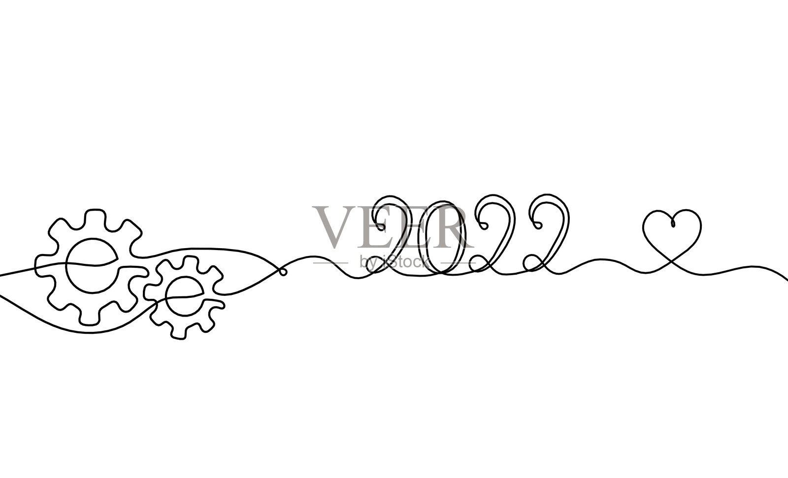 摘要圆形金属齿轮以2022年为线描在白色背景上插画图片素材