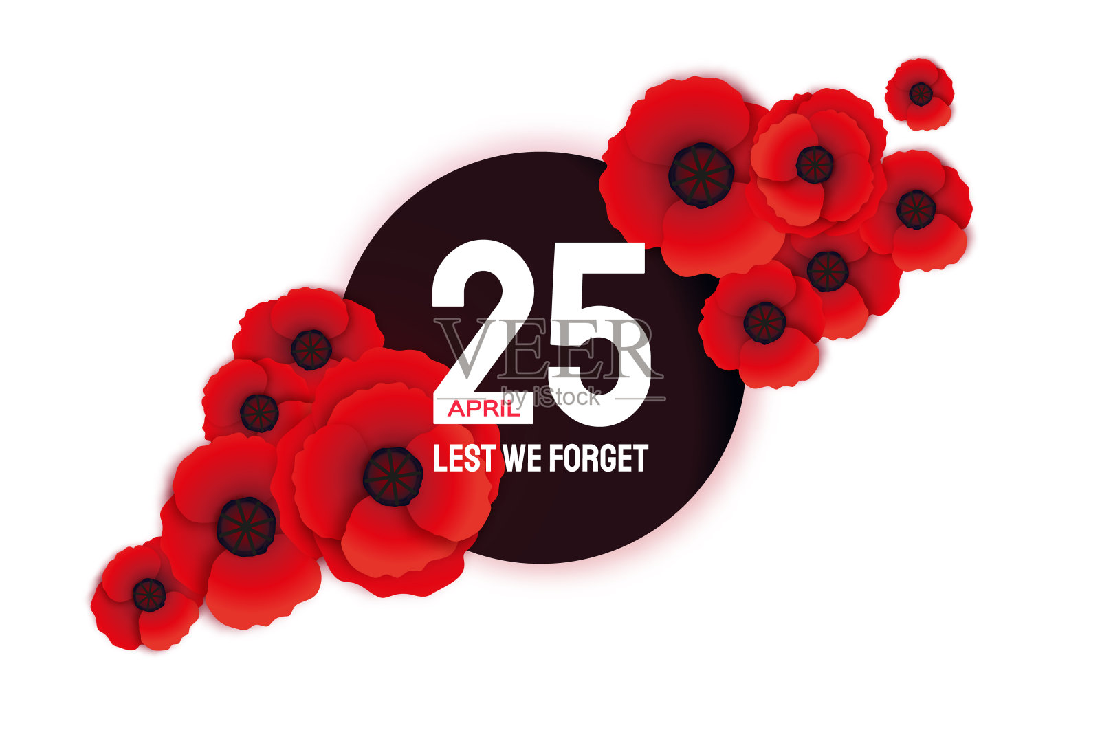 纽扎克日与鲜红罂粟花剪纸风格。以免我们忘记。澳大利亚和新西兰的国家纪念日。4月25日。空间的文本。插画图片素材
