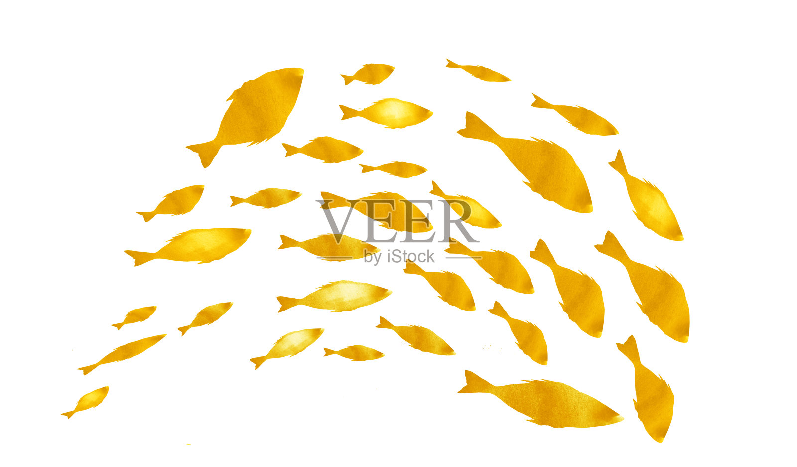 白色的鱼群的剪影。水彩插画图片素材