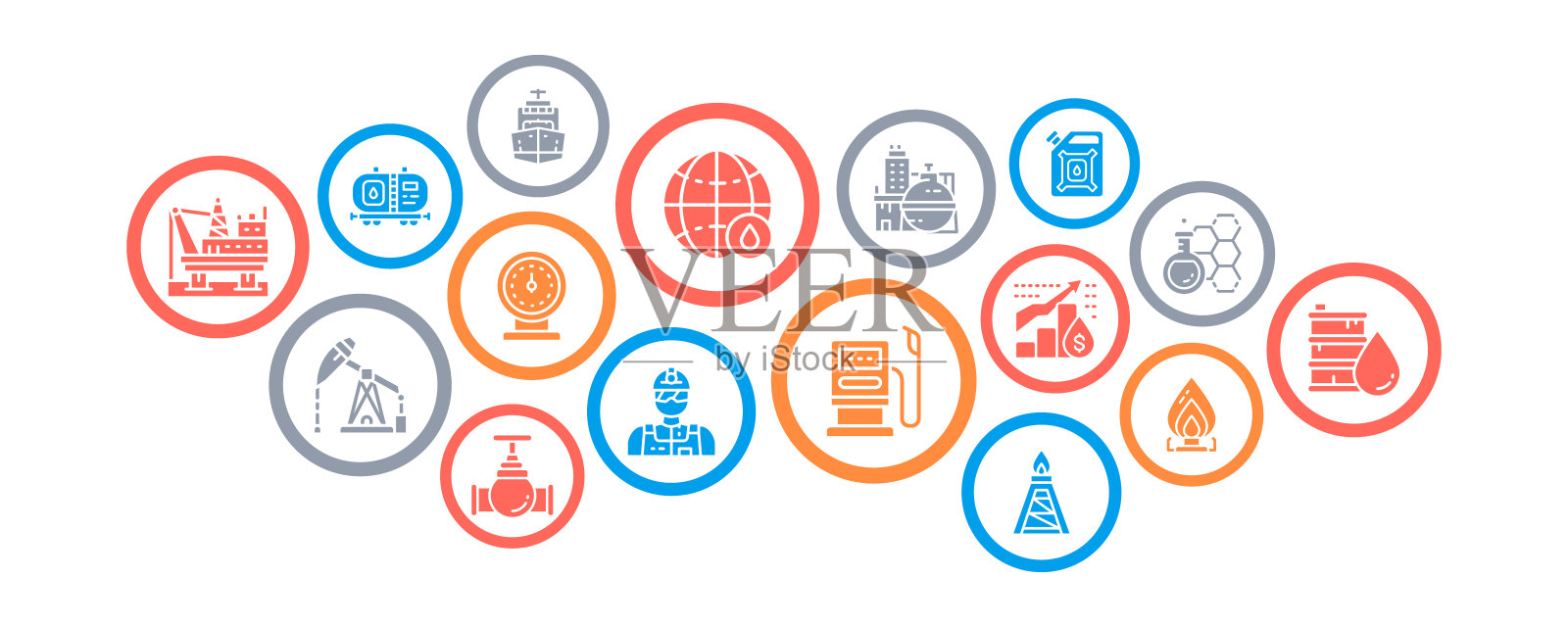 石油工业商业插图。燃料卡车,工程师,汽油,货船矢量推广图标旗帜。网页横幅布局模板。图标素材