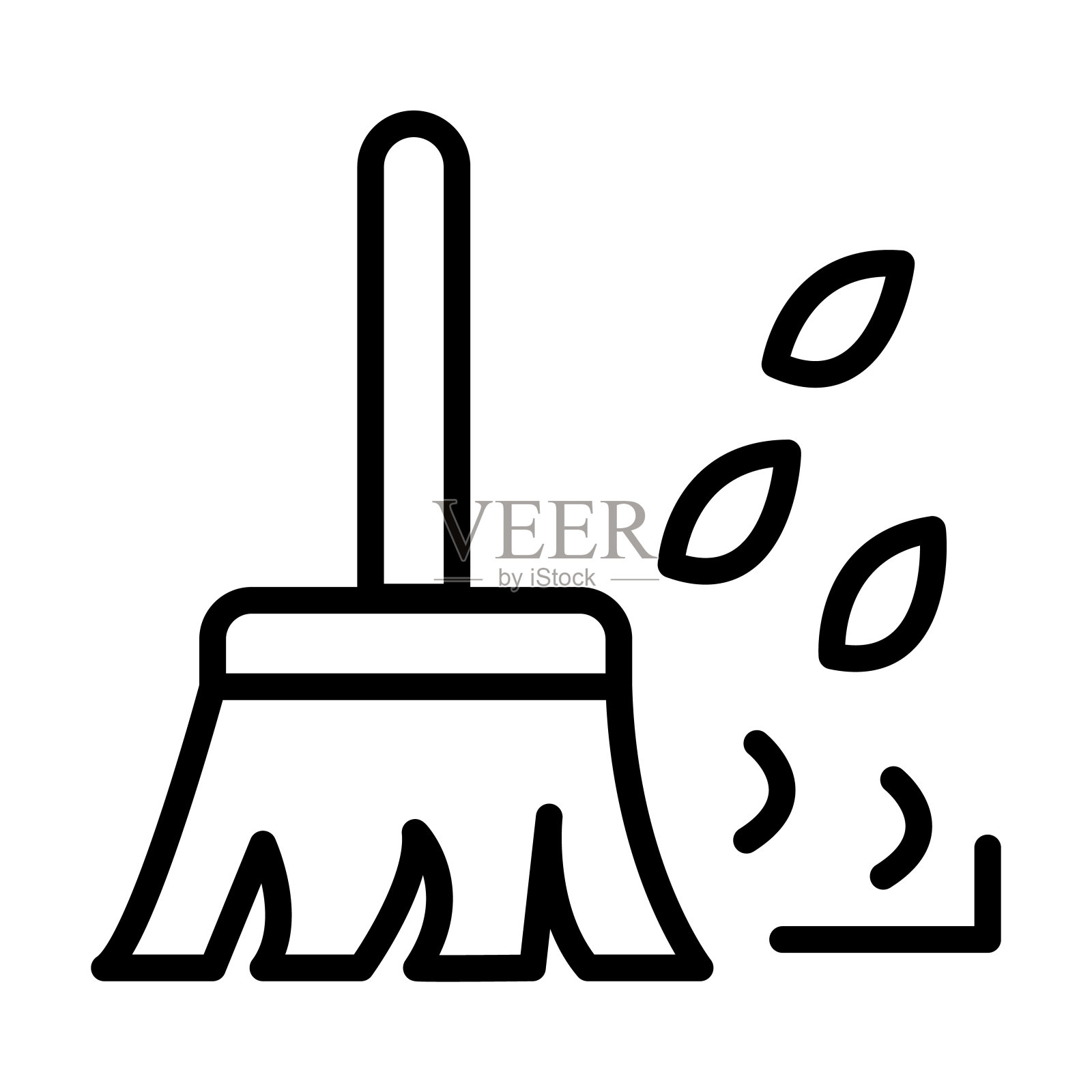 来自清理集合的叶清理图标。薄线性叶清洁,叶,柱塞轮廓图标孤立在白色背景。线向量叶清洁符号,网页和移动的符号。插画图片素材