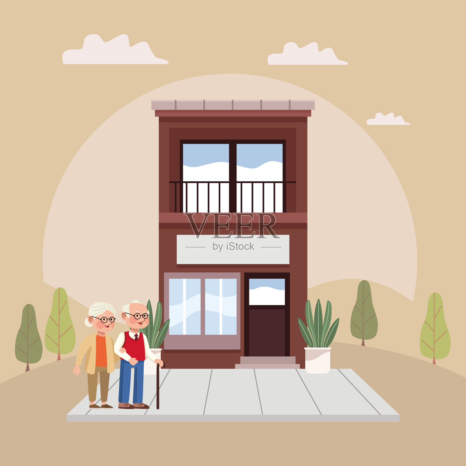 老夫妇有房子插画图片素材