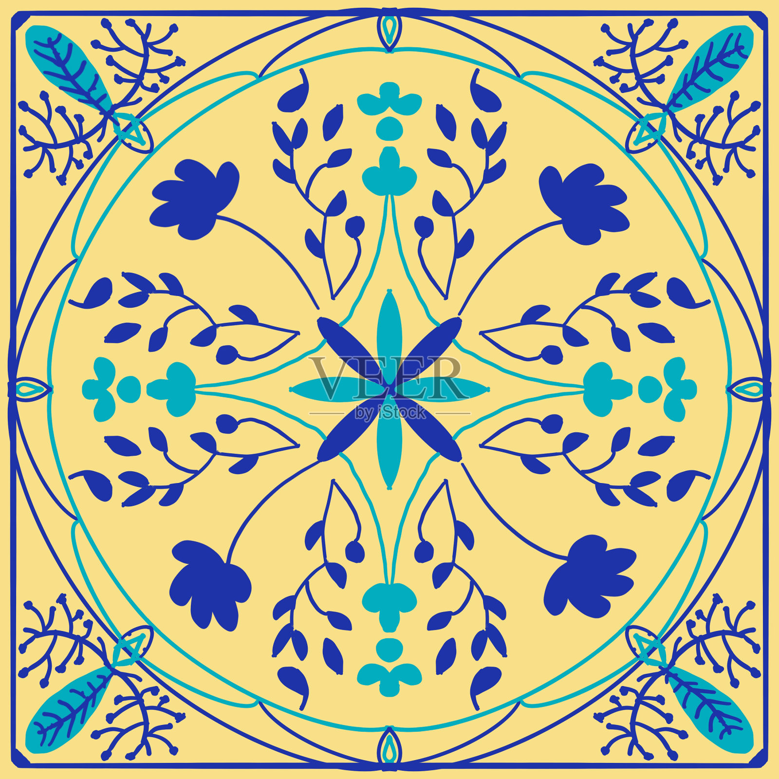 手绘蓝色水粉刷花插画图片素材