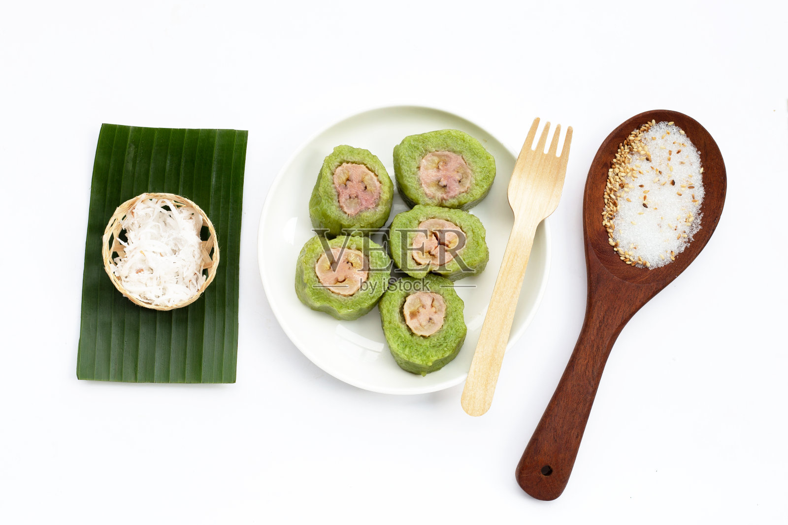 泰式甜点,香蕉蒸糯米照片摄影图片