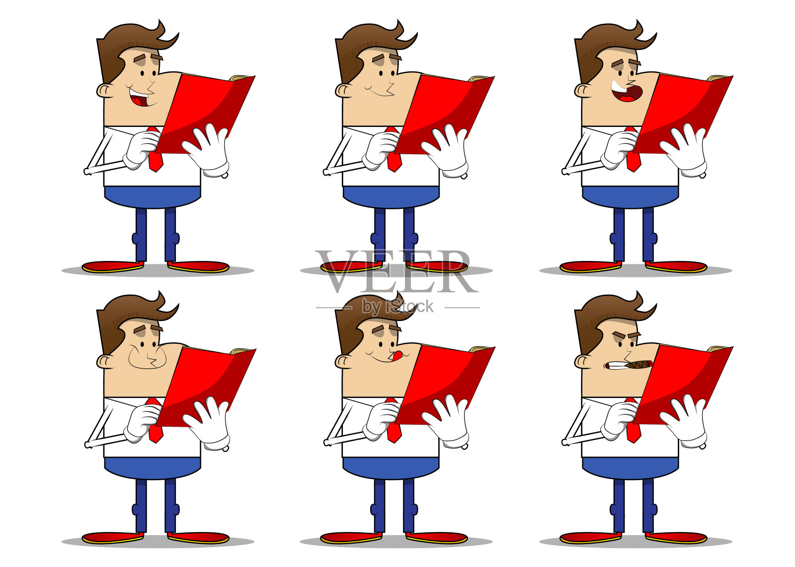 商人在读一本红色的书。专业财务人员,白色衬衫,红色领带。插画图片素材