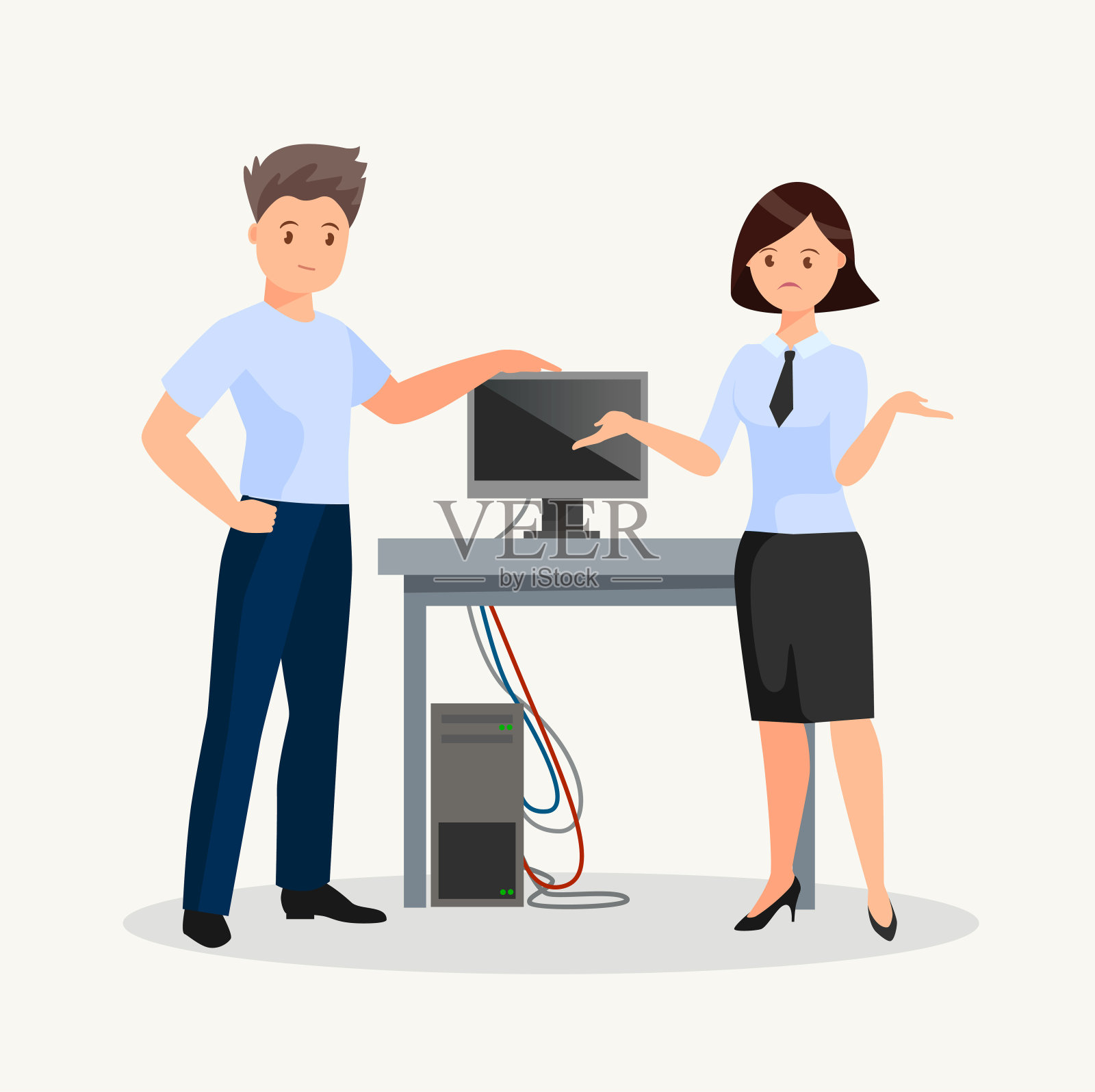 一位专业技术人员在办公室修理电脑。穿制服,带修理工具的人。设计元素图片