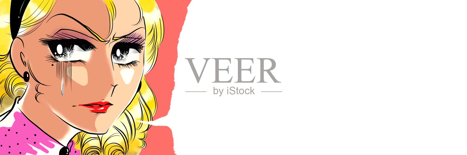 插图一个美丽的女人的脸在一个70年代的少女漫画的背叛愤怒。插画图片素材