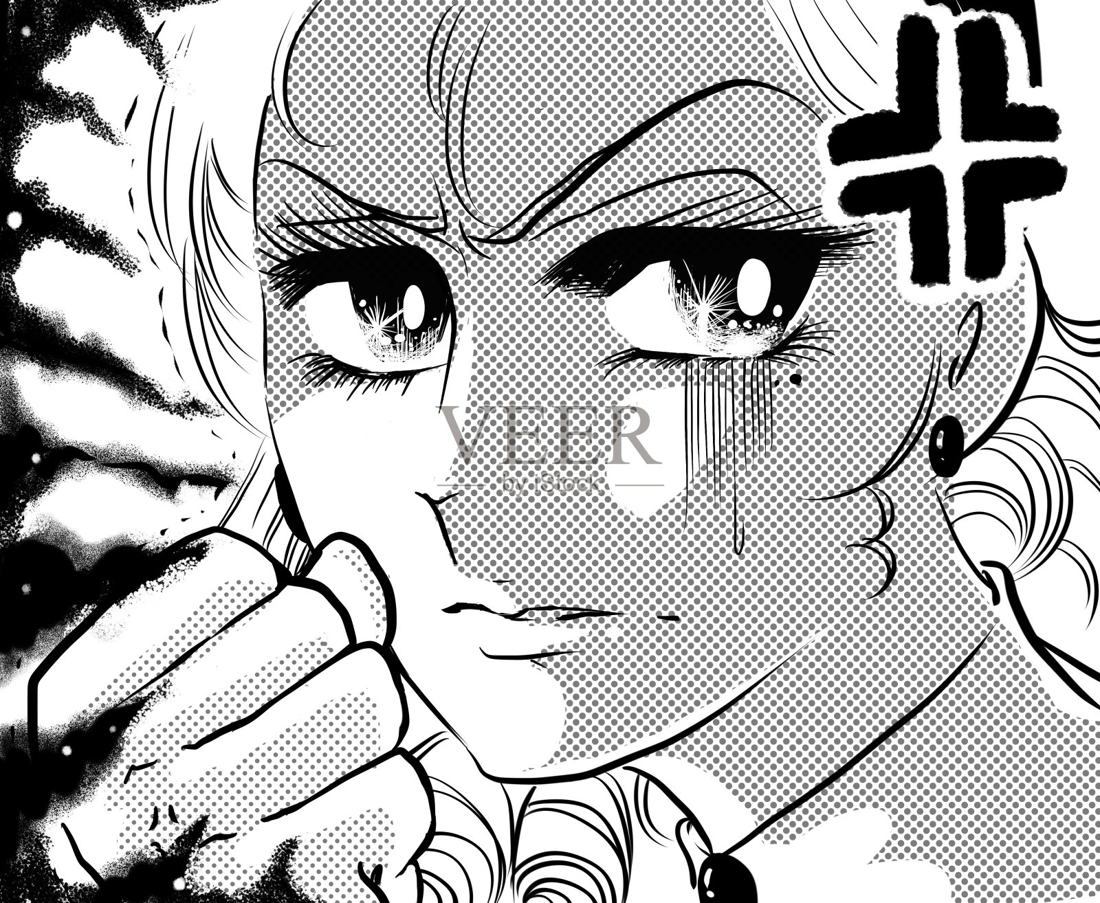 插图一个美丽的女人的脸在一个70年代的少女漫画的背叛愤怒。设计元素图片