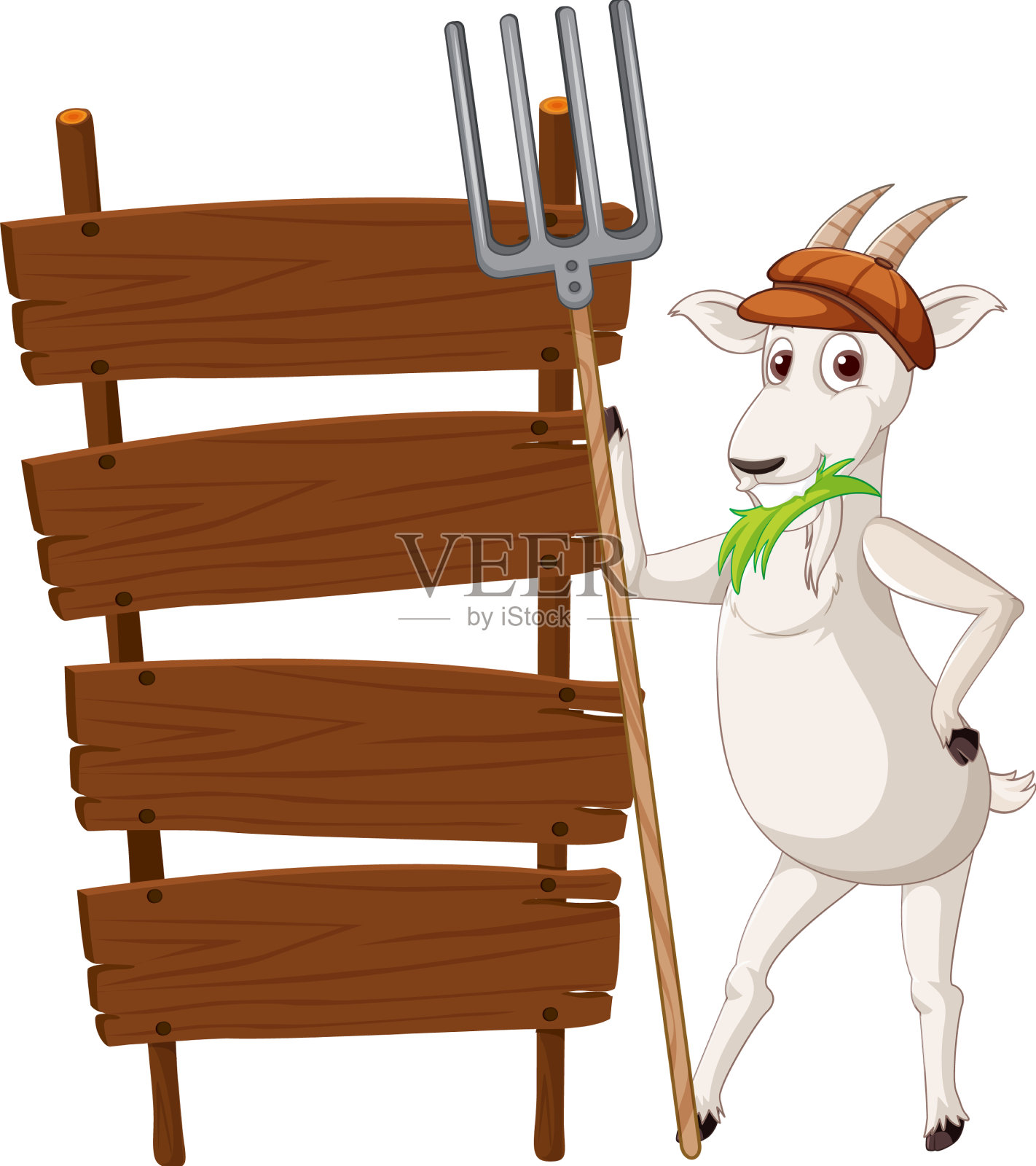 孤立的木制指示牌旗帜与山羊设计元素图片