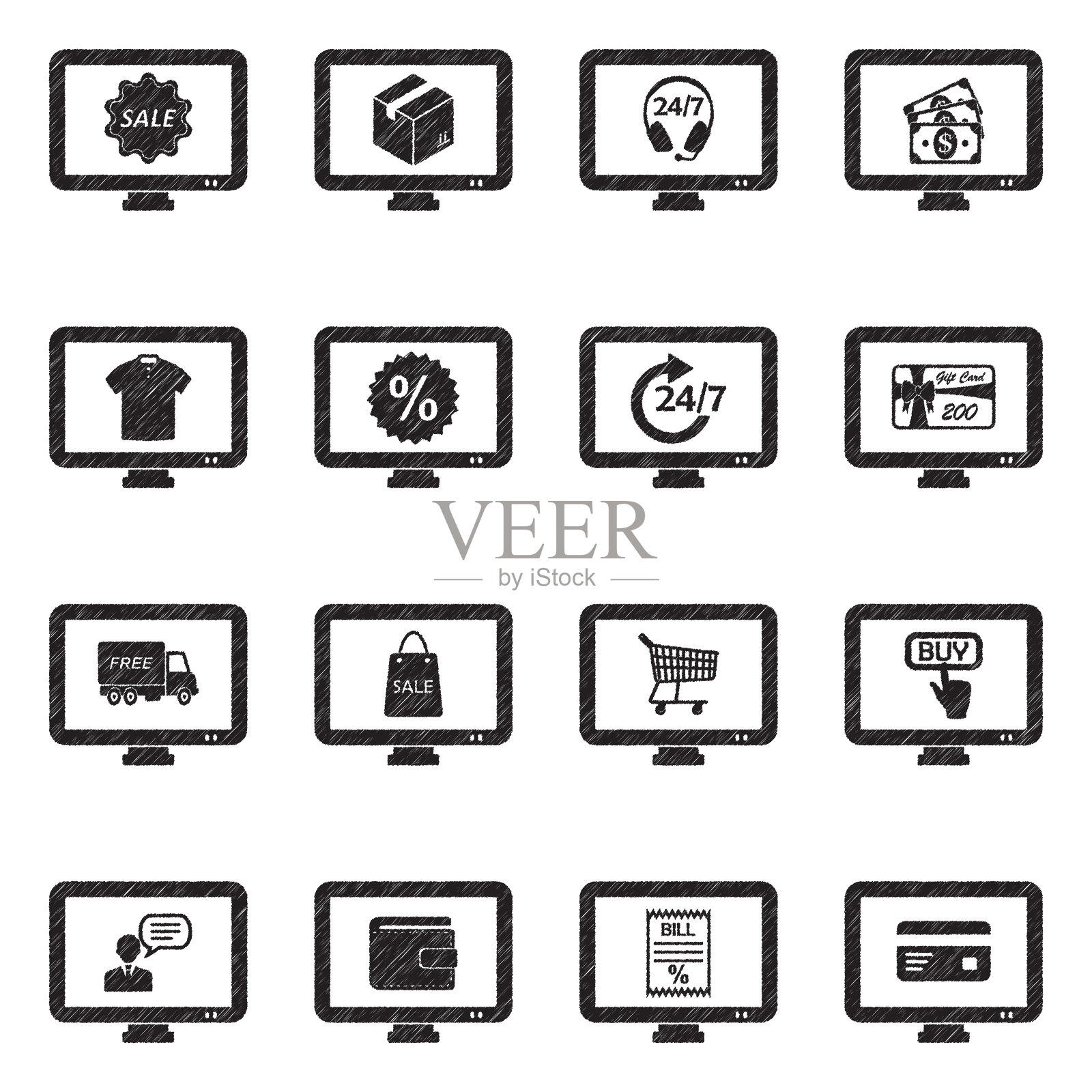 在线商店图标。黑色涂鸦设计。矢量插图。插画图片素材