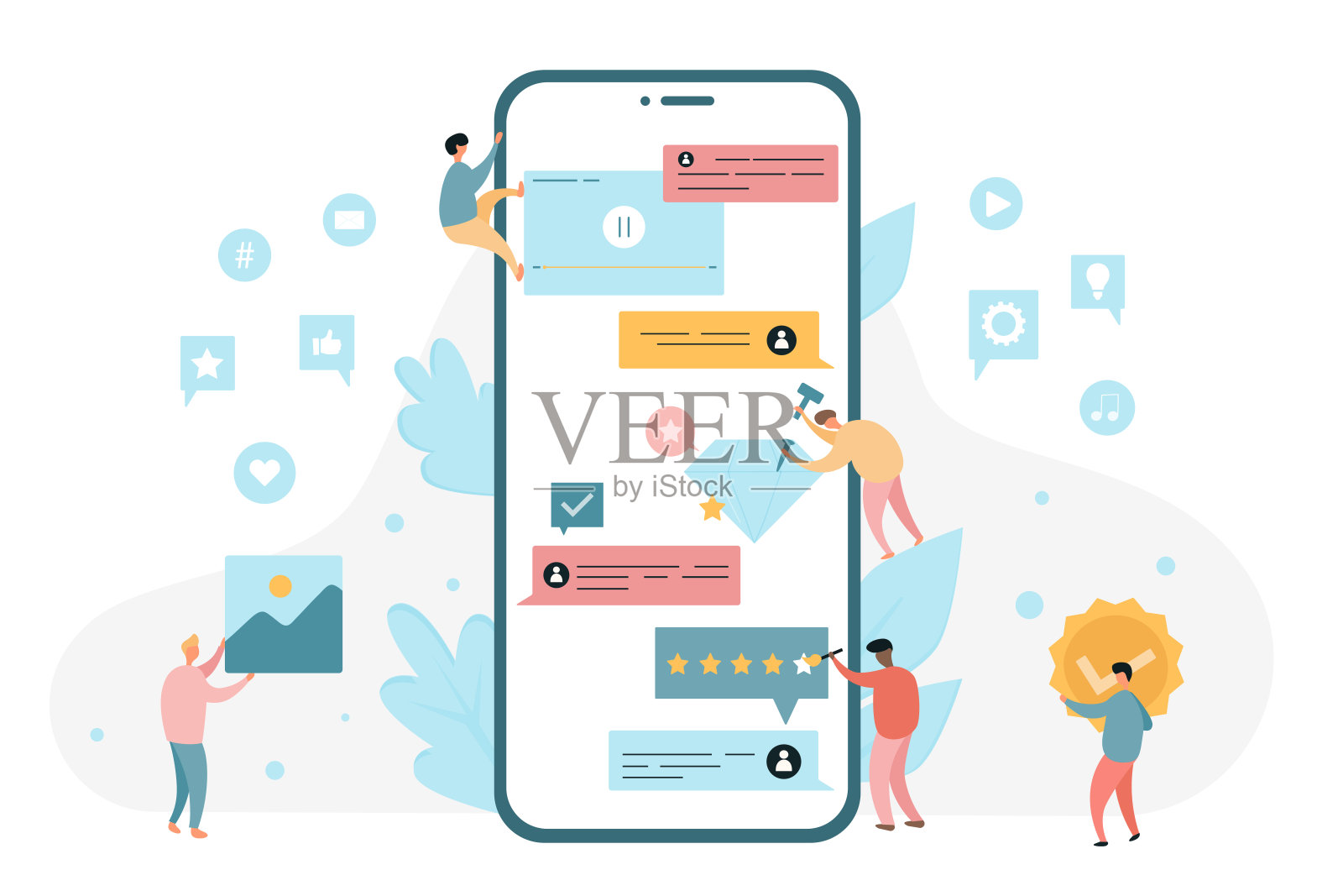 手机应用使用情况和客户反馈审查插画图片素材