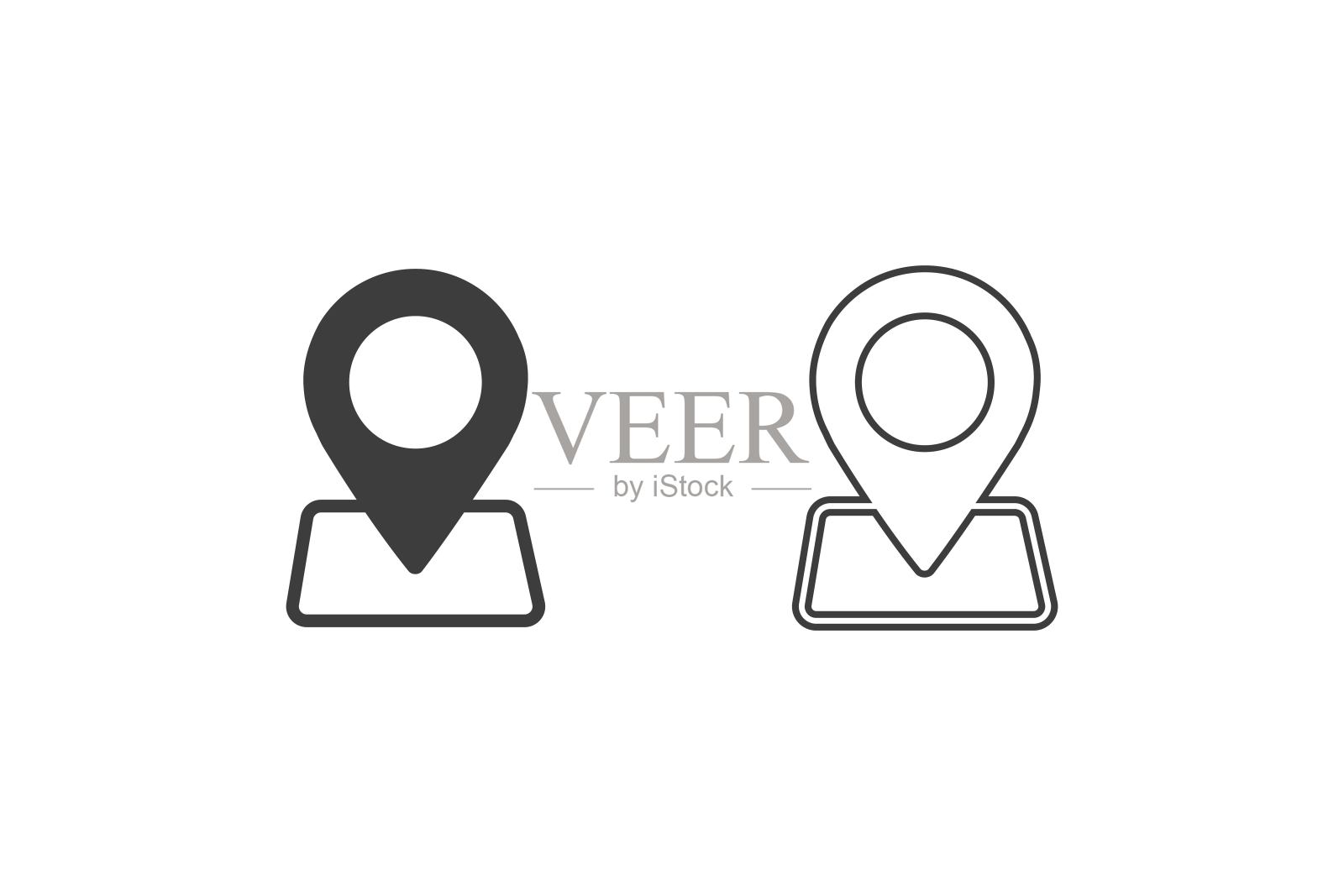 定位指针图标平面设计或定位指针图标。2风格的位置指针图标孤立在白色背景上。图标素材