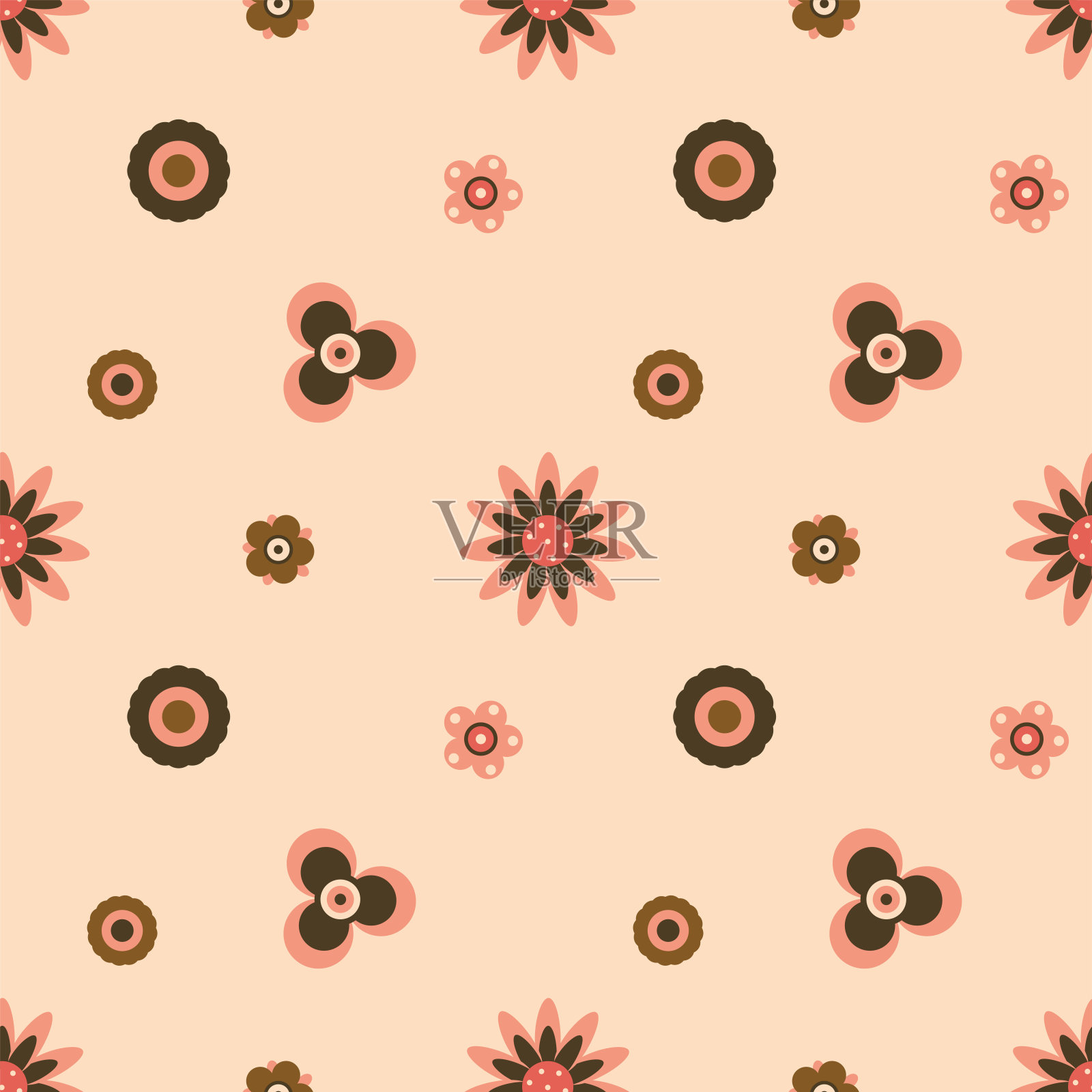 复古嬉皮花卉图案背景与groovy鲜花插画图片素材