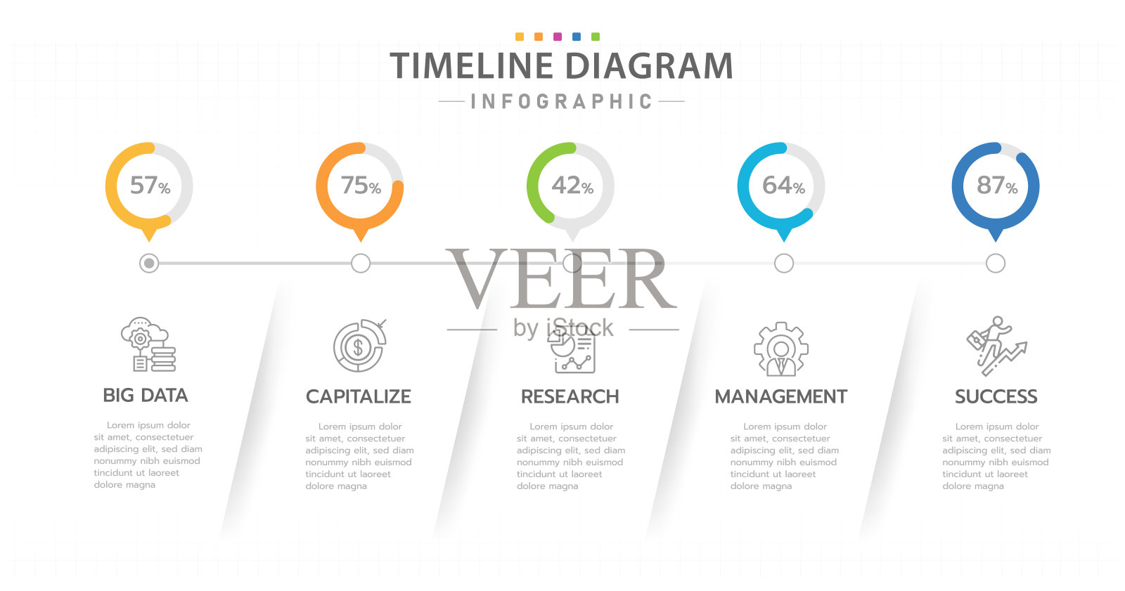 现代时间轴图日历与饼状图。插画图片素材