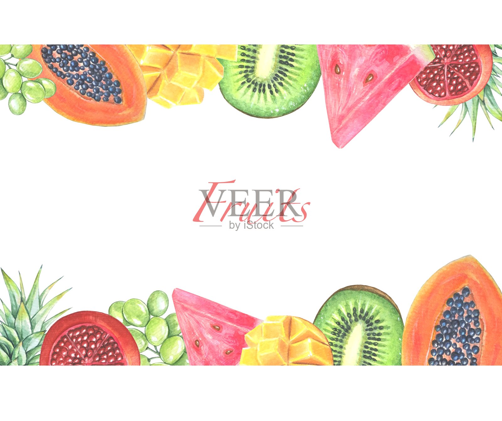 框架与水果和浆果。水彩插图。插画图片素材