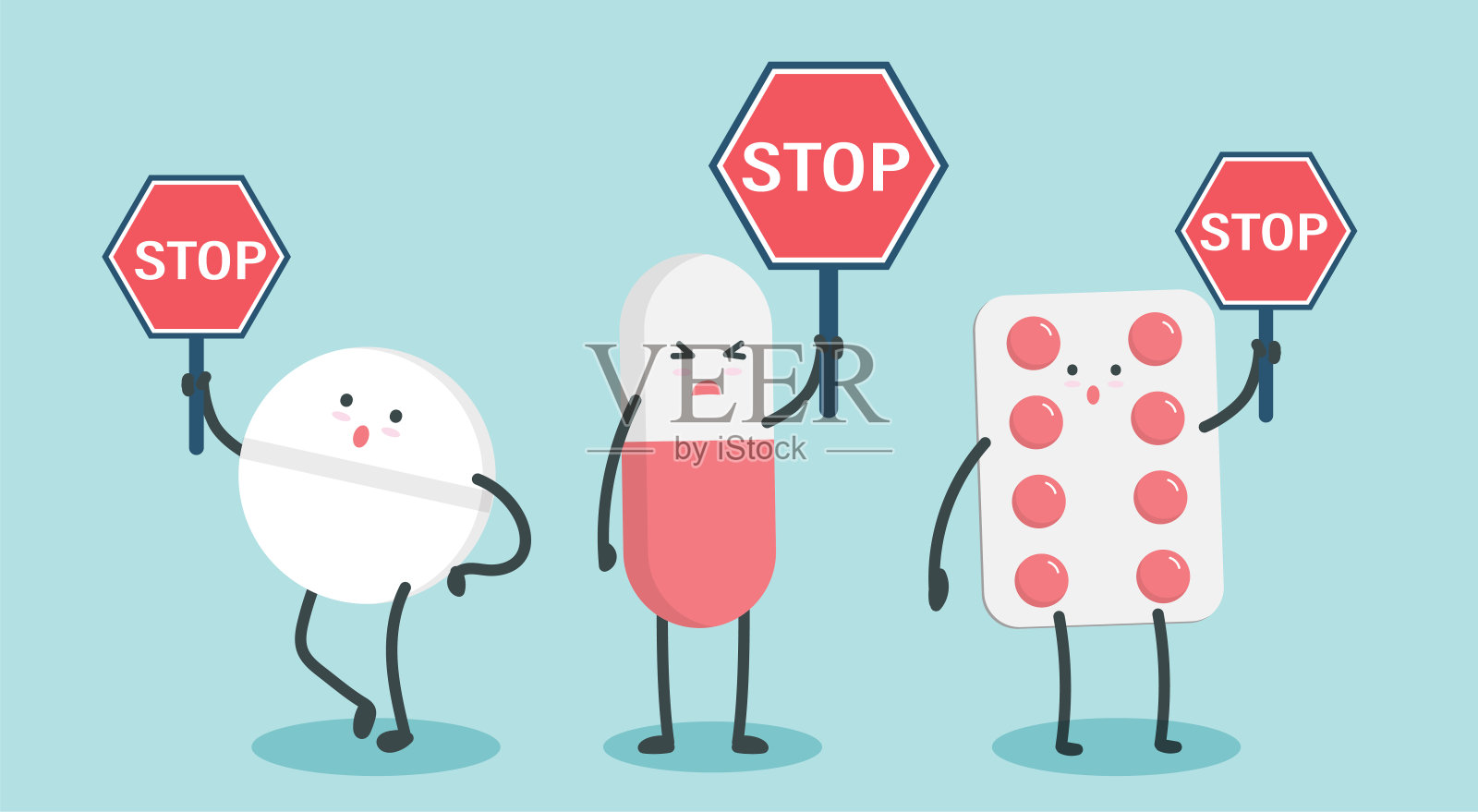 切药丸持有停止标志字符卡通艺术插图插画图片素材