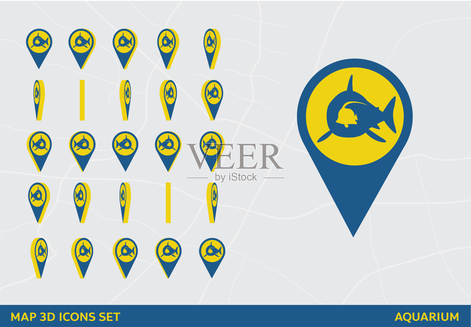 地图3D图标集旋转水族馆标志矢量插图插画图片素材