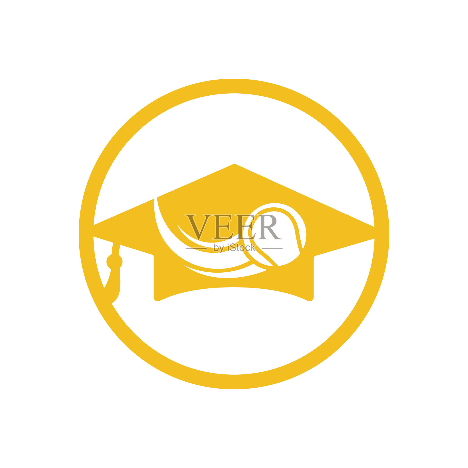 网球教育矢量标志设计。矢量网球和毕业帽标志组合。插画图片素材