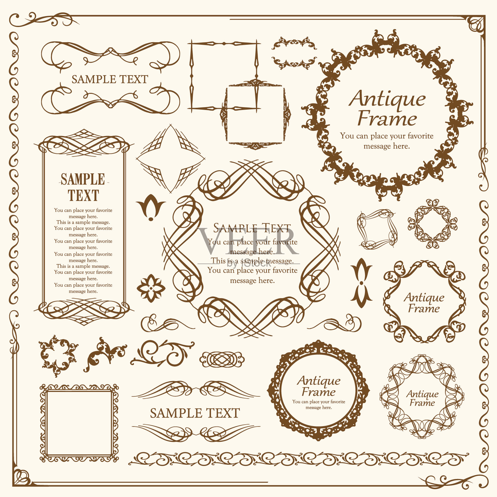 春季植物motif框架。复古的花。装饰设计。时髦的治疗插画图片素材