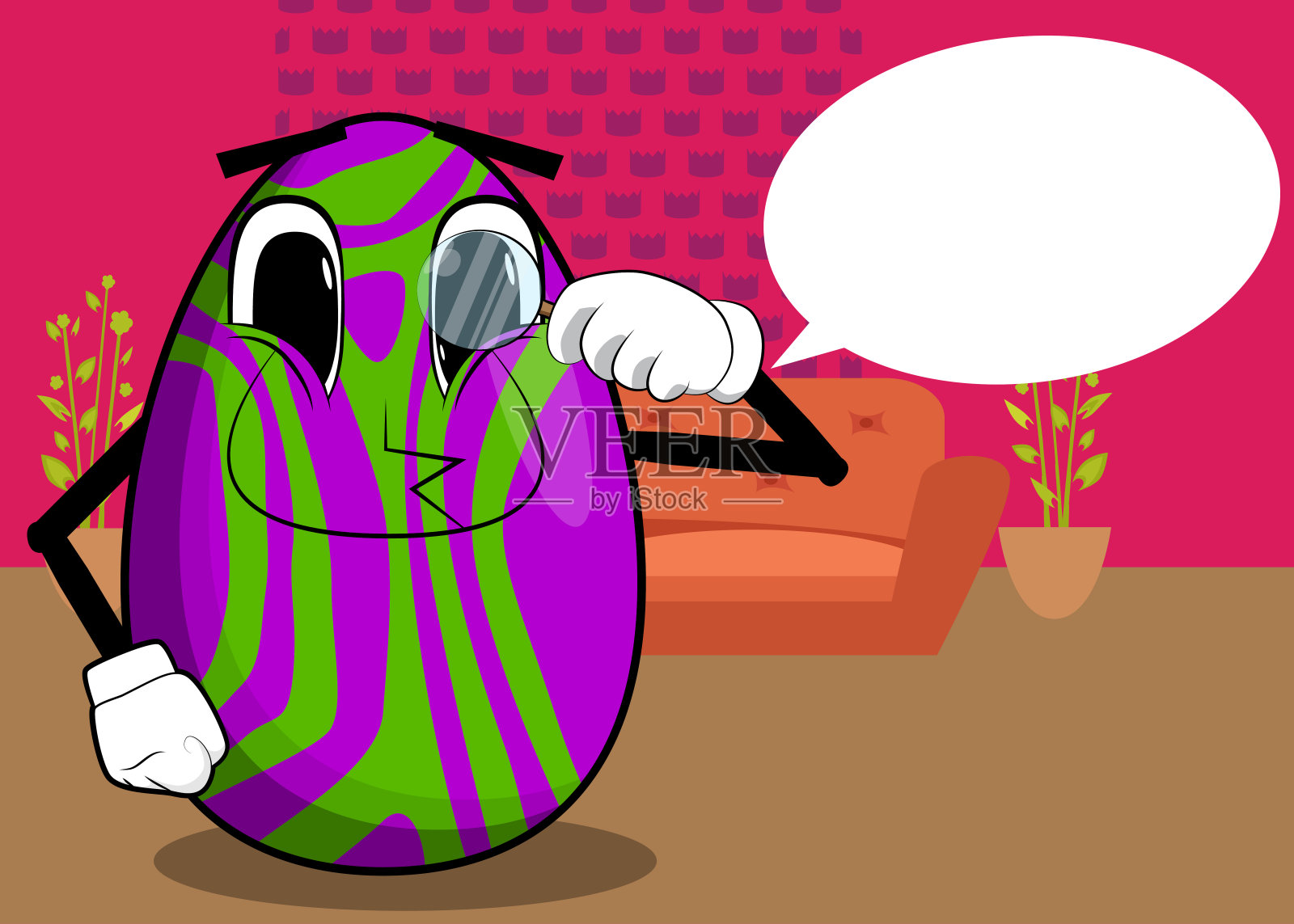 拿着放大镜的复活节彩蛋。插画图片素材