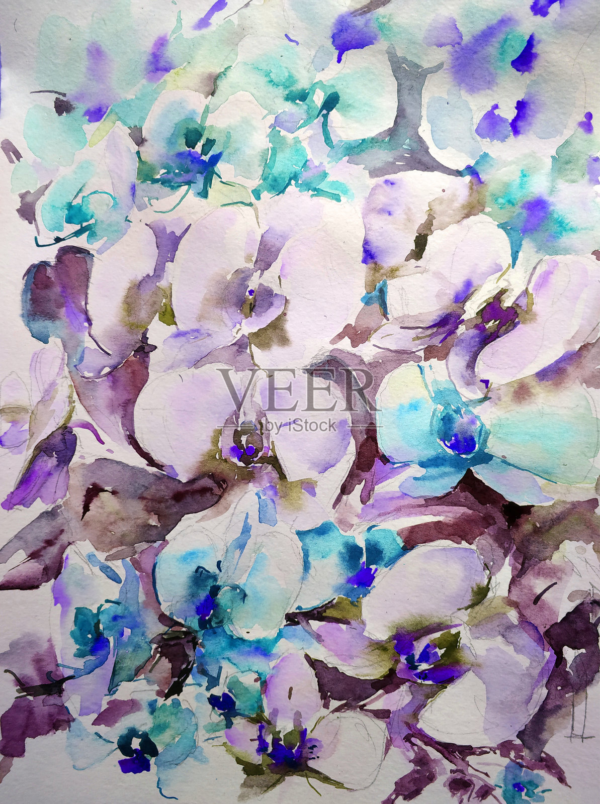 抽象鲜艳的装饰背景。花的图案手工制作。美丽温柔浪漫的夏日野花花束插画图片素材