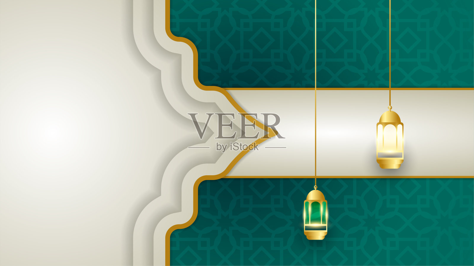 逼真的曼荼罗阿拉伯绿色伊斯兰设计背景插画图片素材