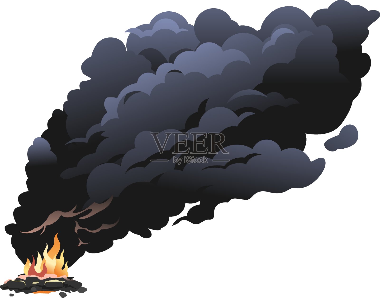 地面起火,冒出黑烟插画图片素材