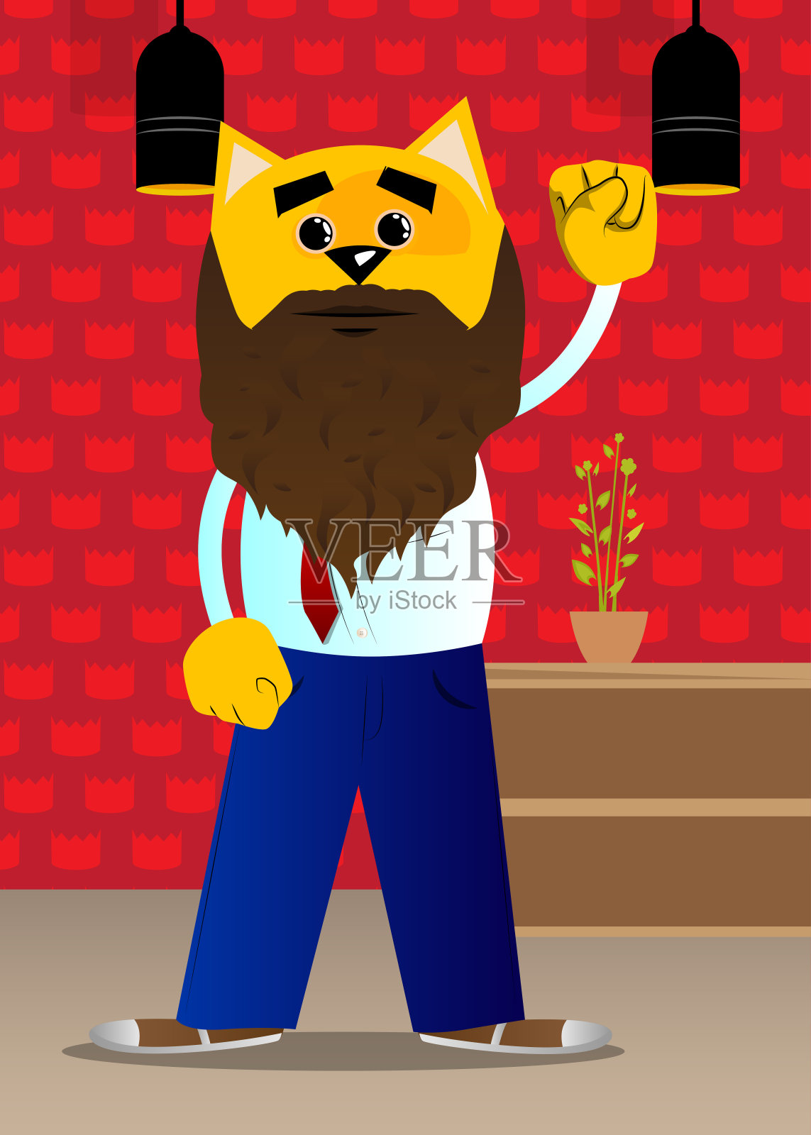 猫对着人们握拳示意。插画图片素材