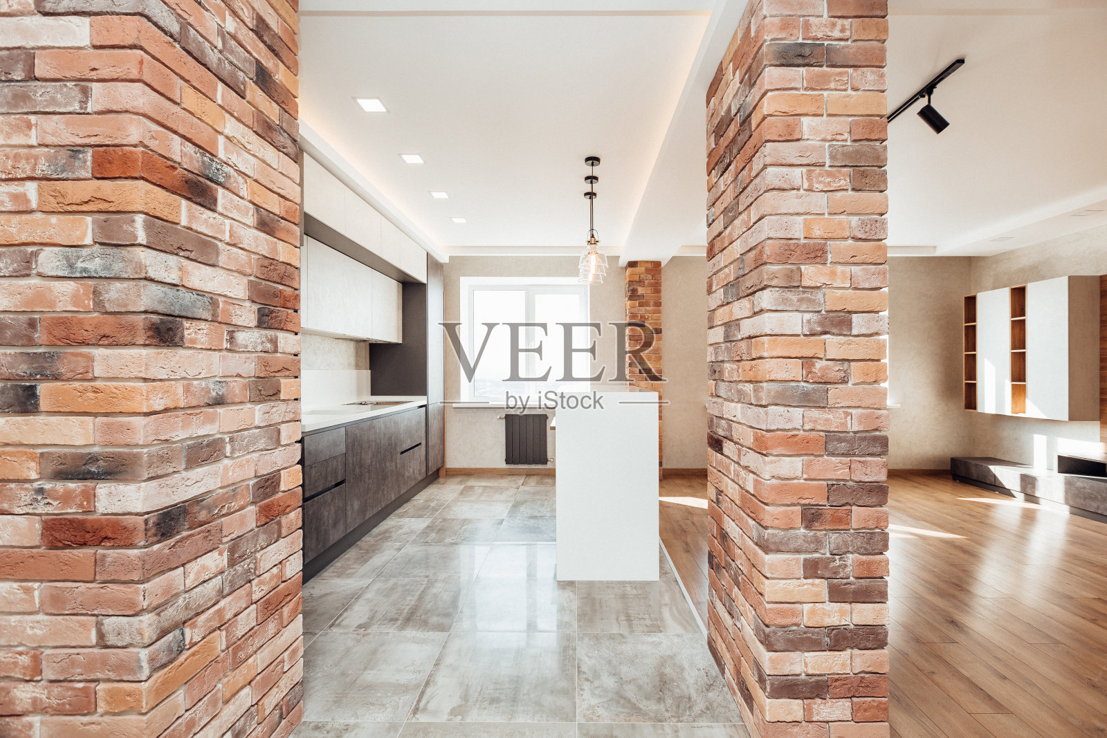 现代厨房与复合工作台面照片摄影图片